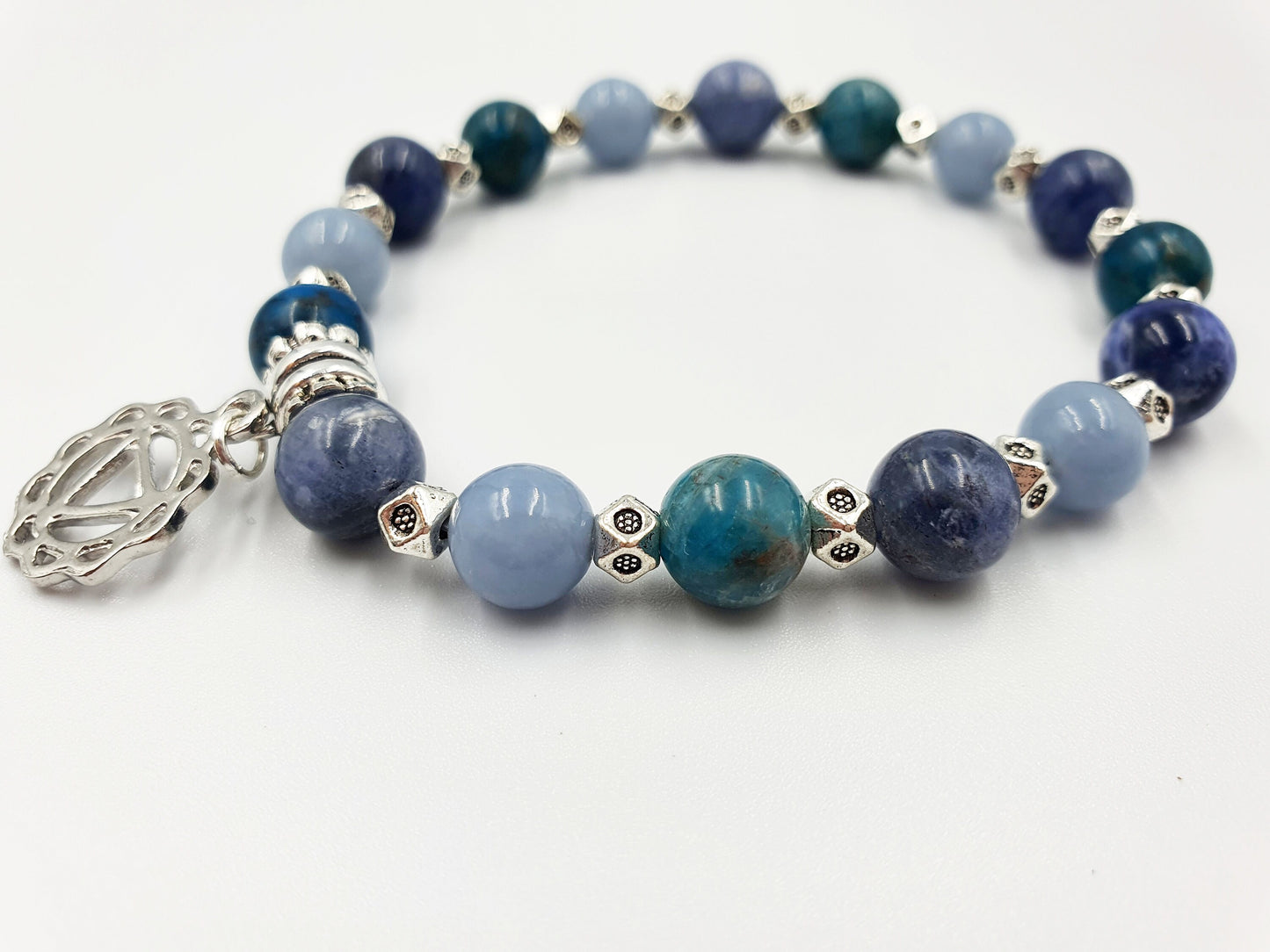 Weight Loss and Maintenance Crystal Healing Bracelet with Chakra Charm (Angelite, Blue Apatite and Sodalite)