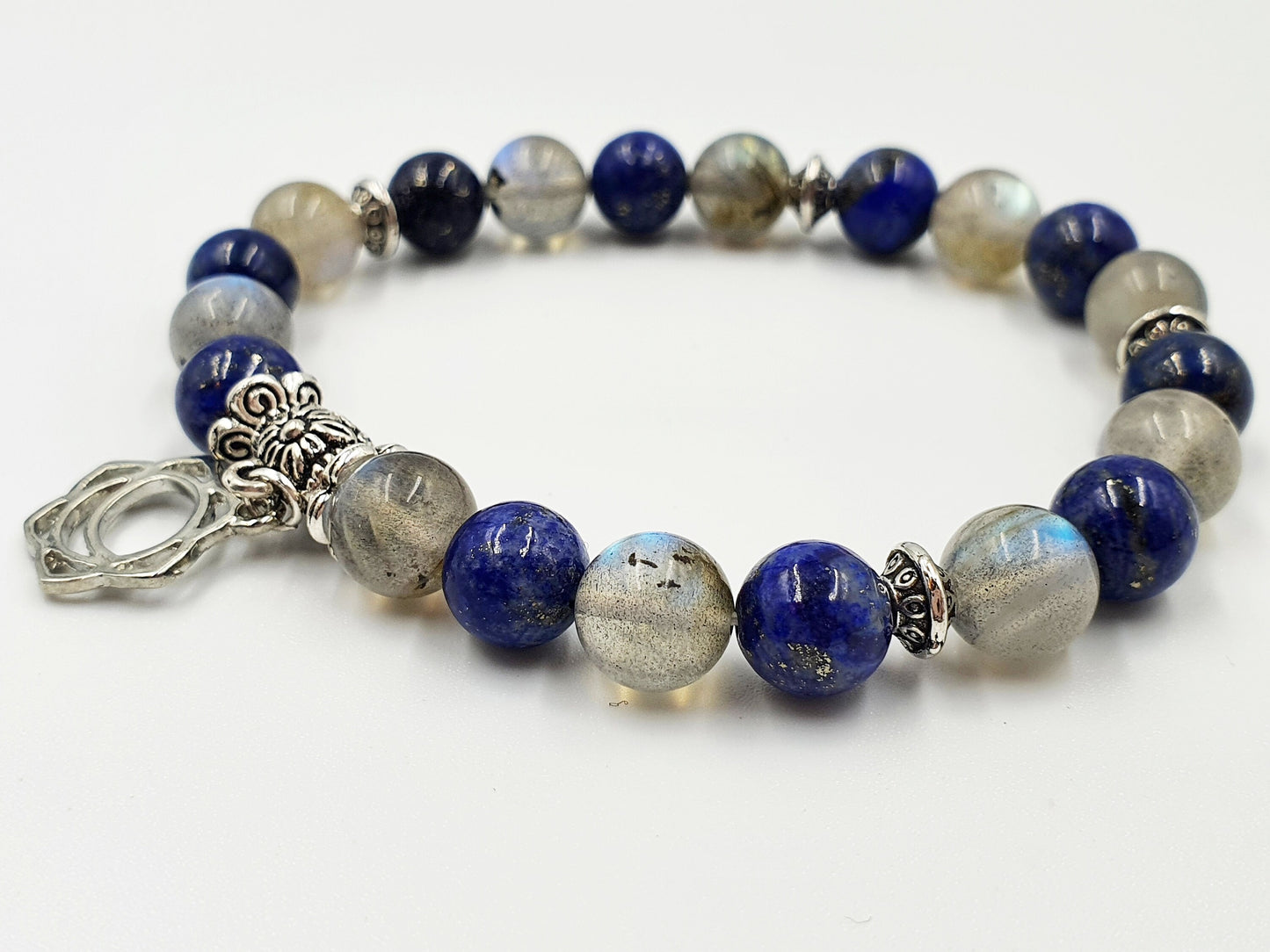 Period Pain Support Crystal Healing Bracelet with Chakra Charm (Lapis Lazuli and Labradorite)
