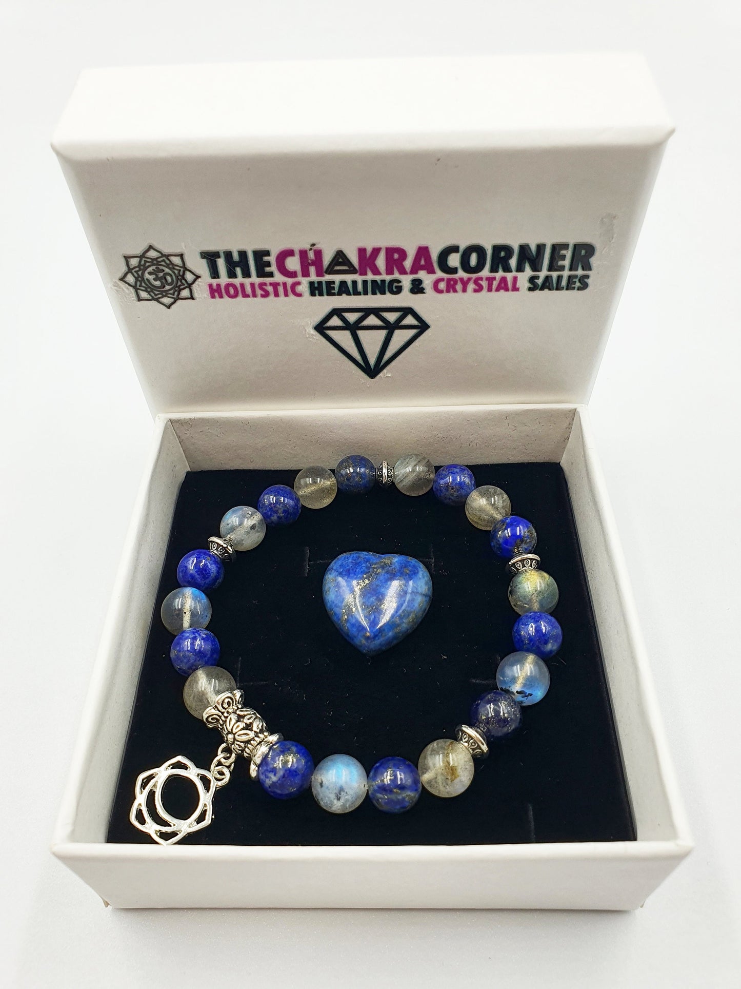 Period Pain Support Crystal Healing Bracelet with Chakra Charm (Lapis Lazuli and Labradorite)