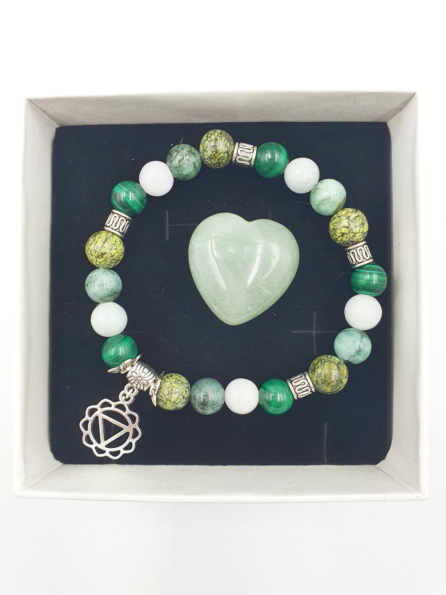 Diabetes Support Crystal Healing Bracelet with Chakra Charm (Emerald, Jade, Malachite and Serpentine)