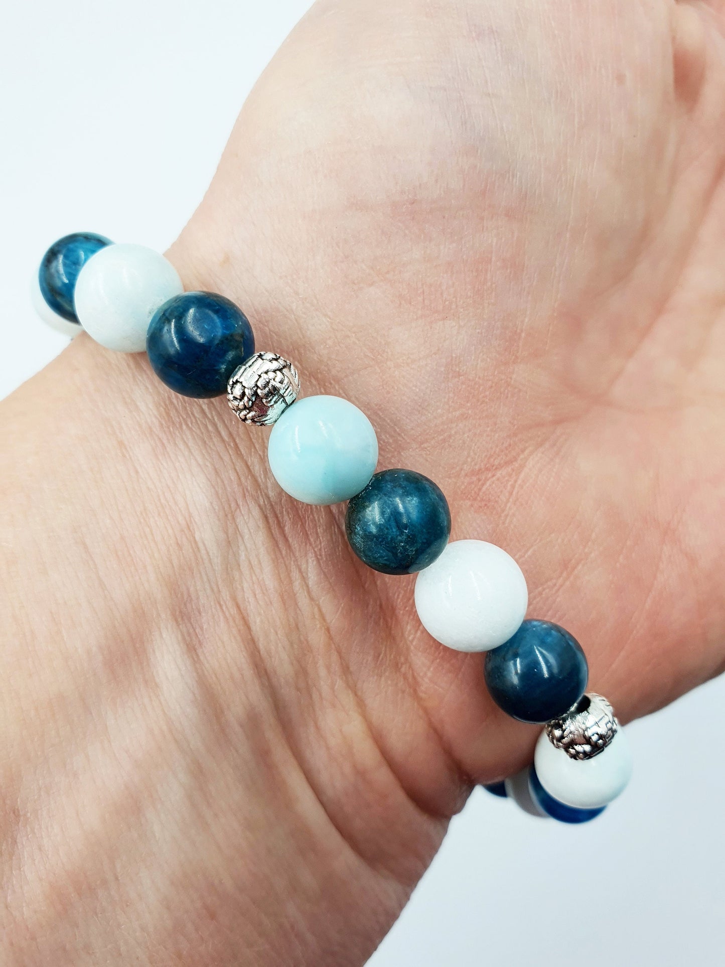 Exhaustion Support Crystal Healing Bracelet with Chakra Charm (Blue Apatite and Hemimorphite)