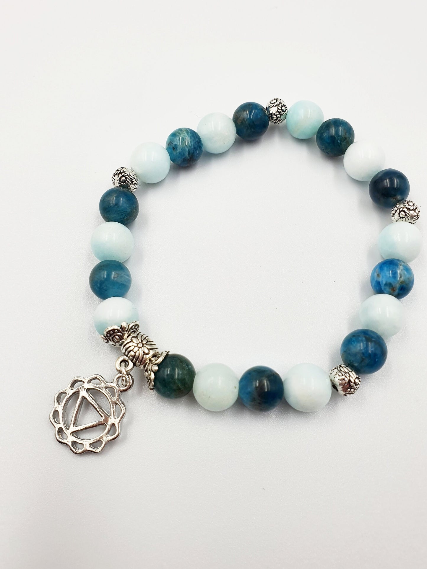 Exhaustion Support Crystal Healing Bracelet with Chakra Charm (Blue Apatite and Hemimorphite)