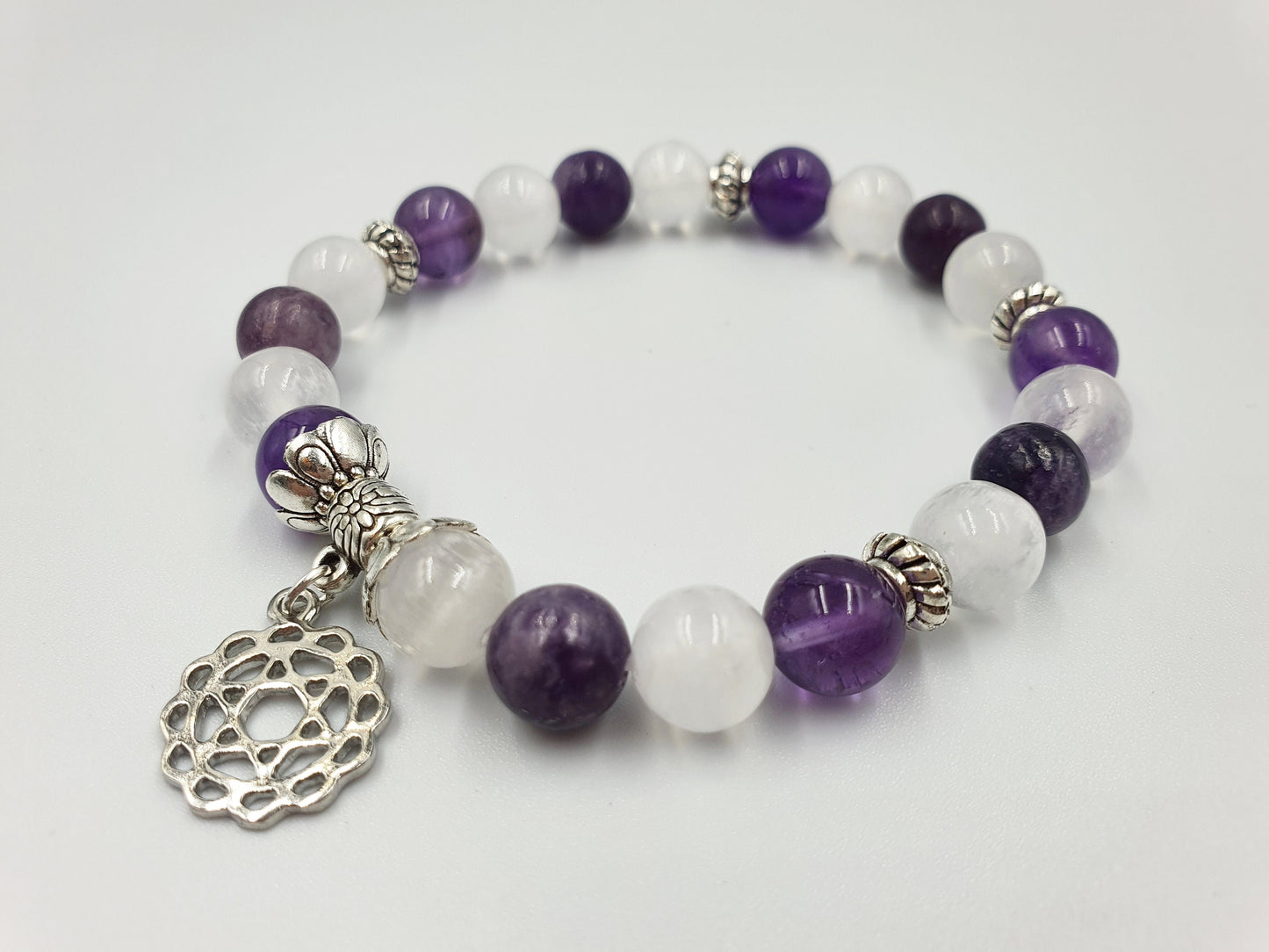 Loss and Grief Support Crystal Healing Bracelet with Chakra Charm (Amethyst, Lepidolite and Selenite)