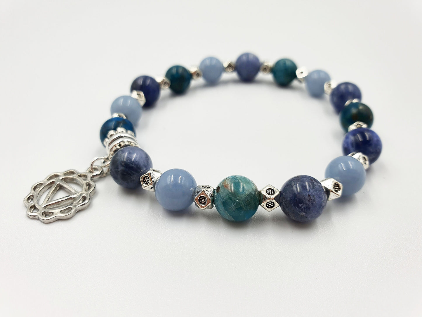 Weight Loss and Maintenance Crystal Healing Bracelet with Chakra Charm (Angelite, Blue Apatite and Sodalite)