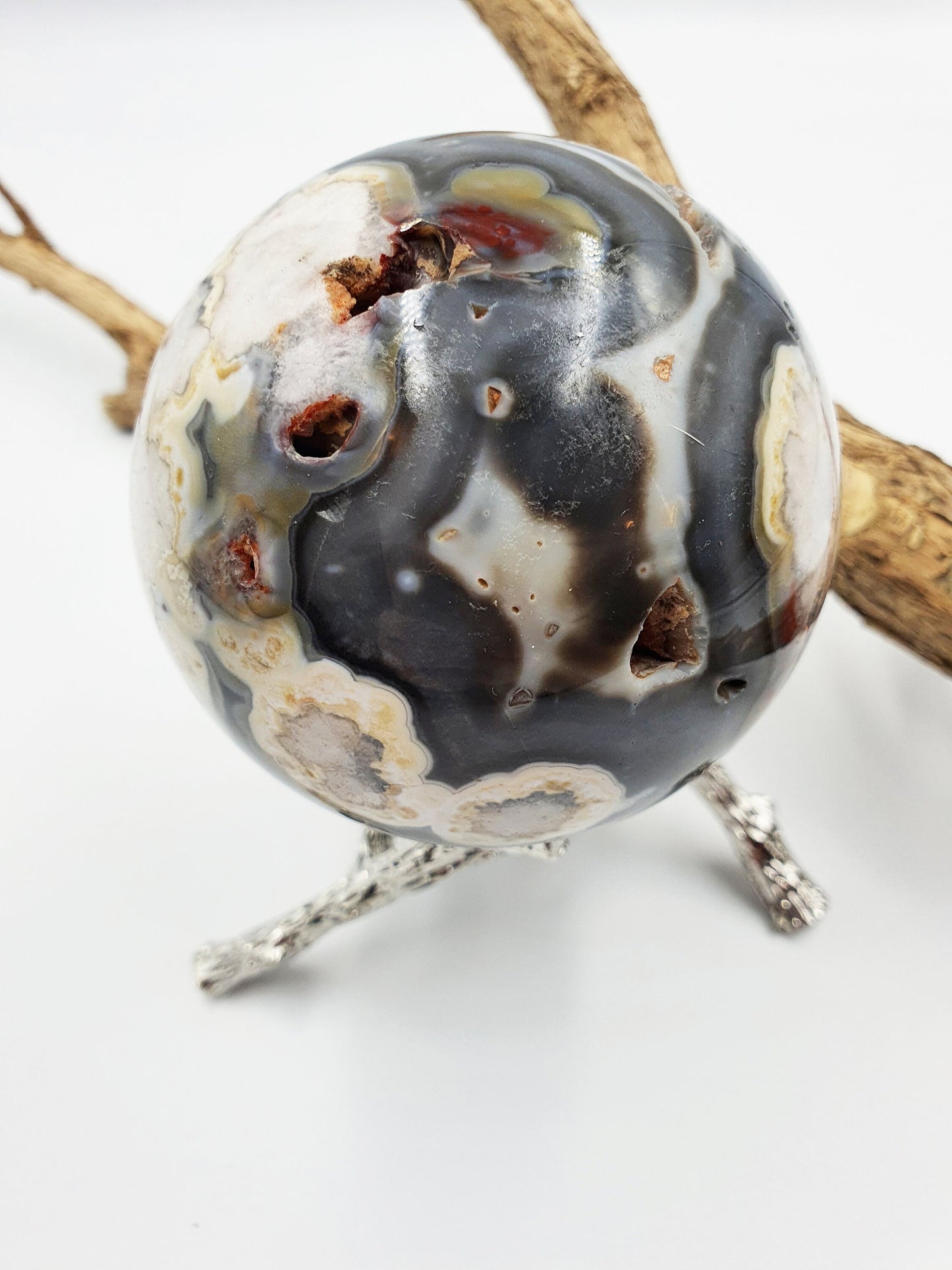 Black Flower Agate Crystal Sphere - 675g