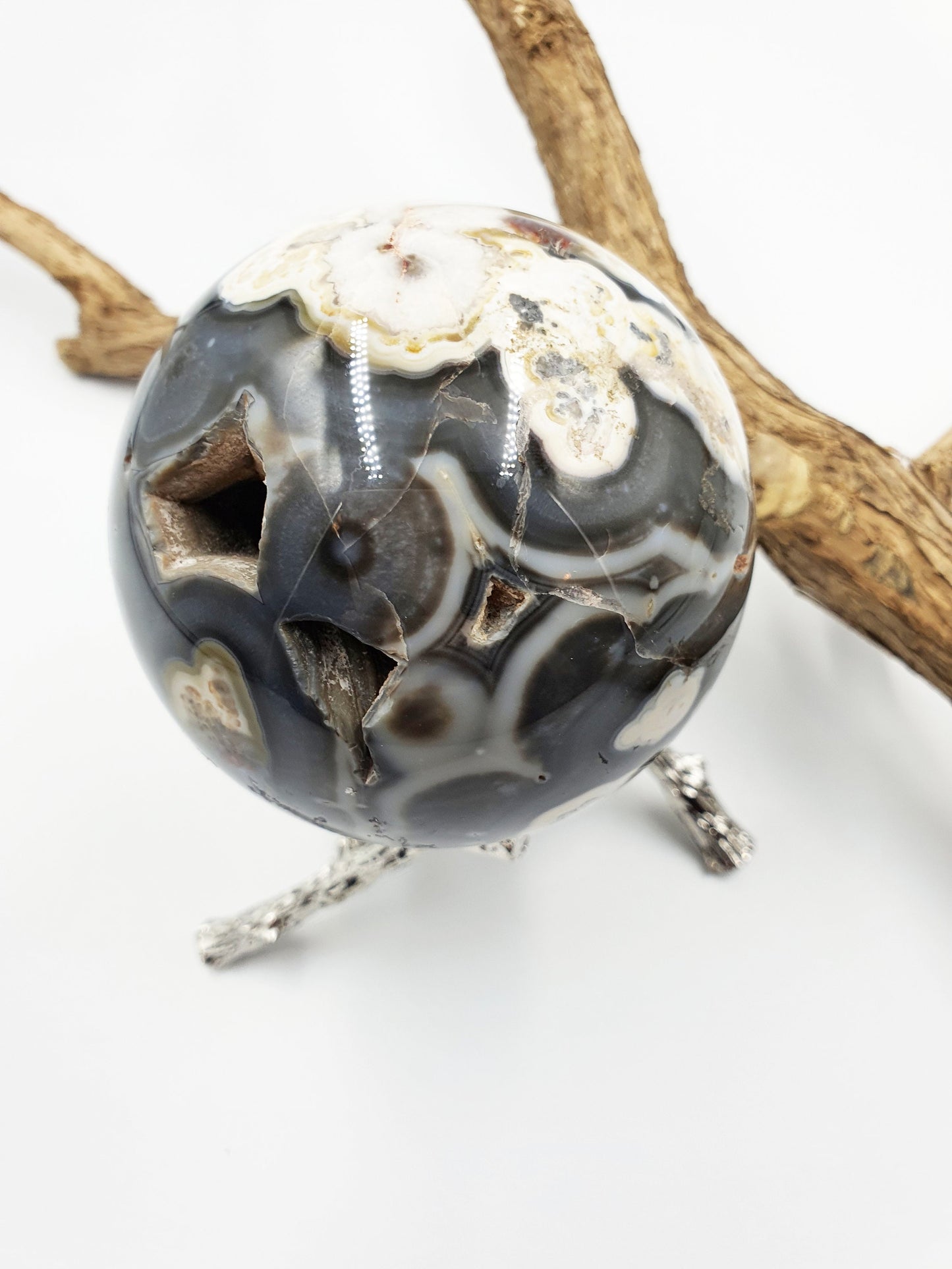 Black Flower Agate Crystal Sphere - 675g
