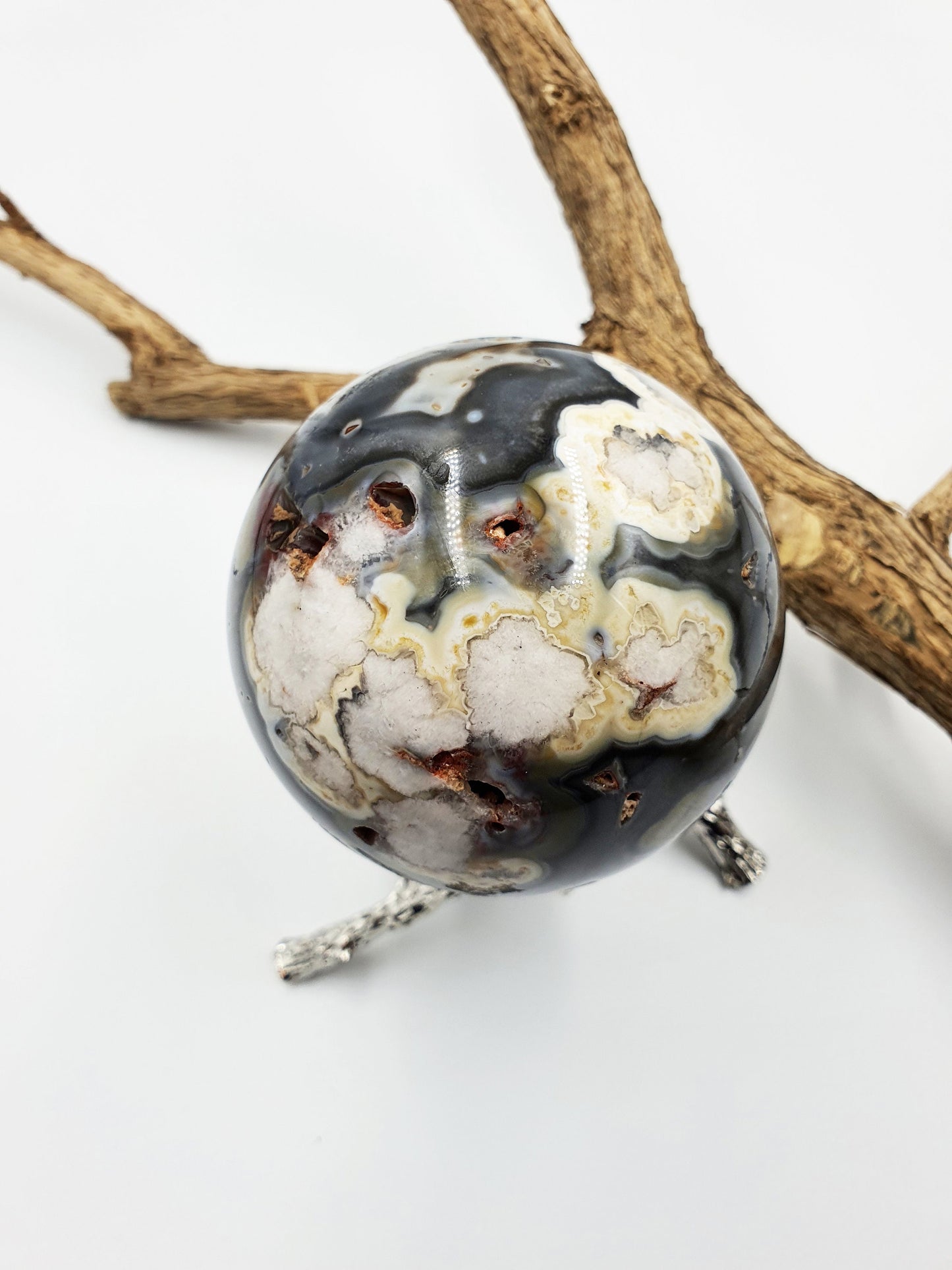 Black Flower Agate Crystal Sphere - 675g