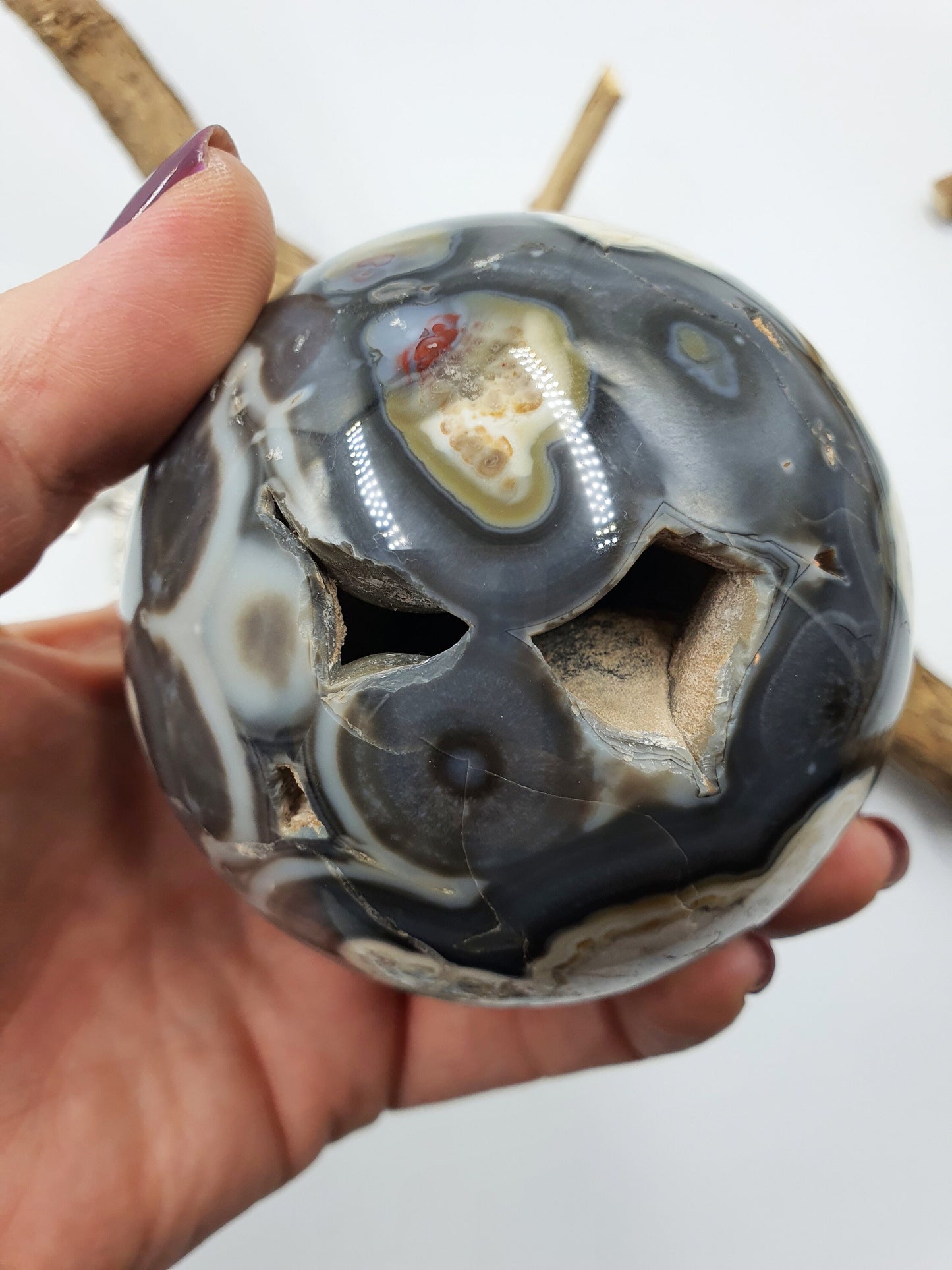 Black Flower Agate Crystal Sphere - 675g