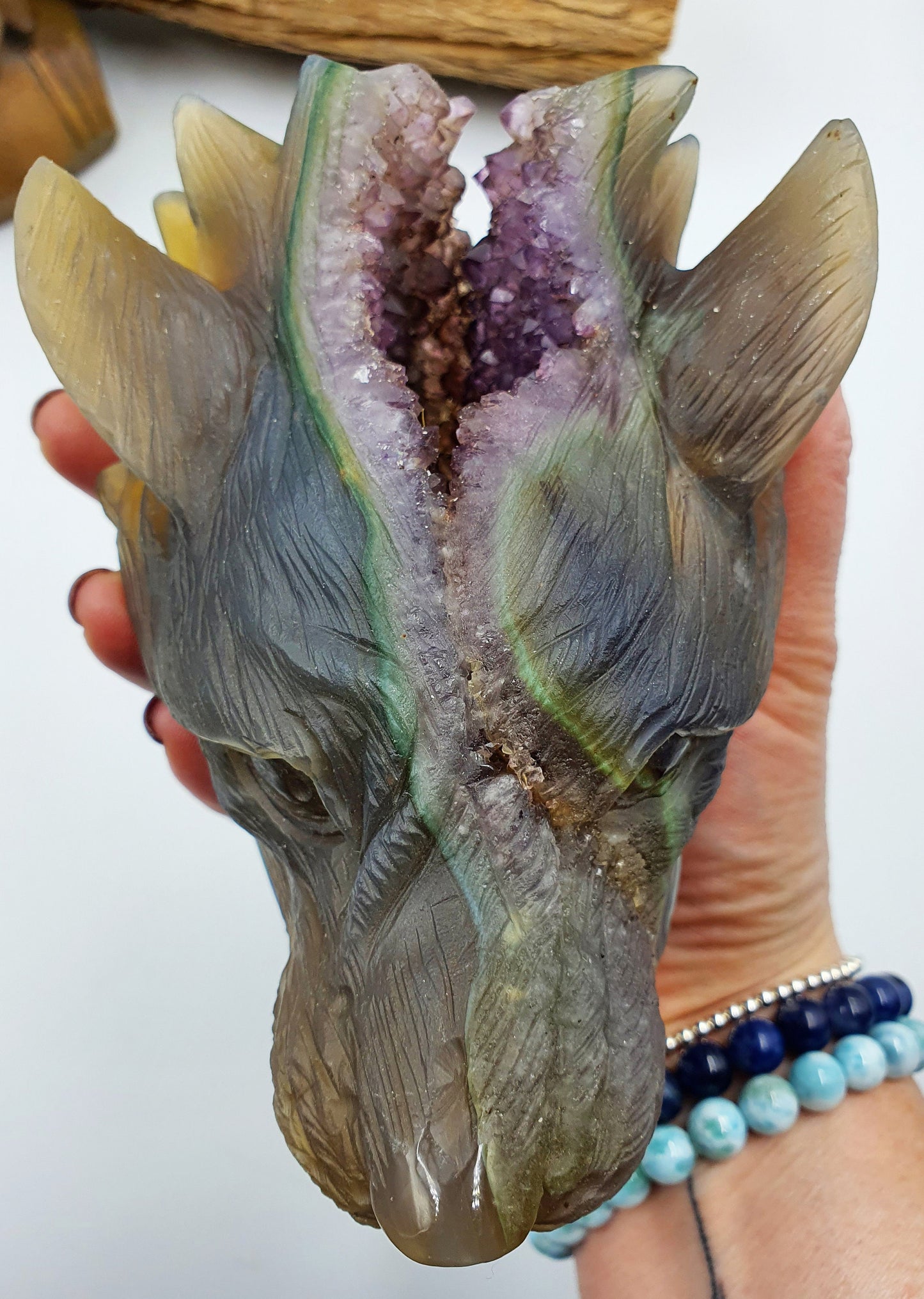 Unique Large Drusy Amethyst Agate Crystal Carved Wolf Head - 1024g