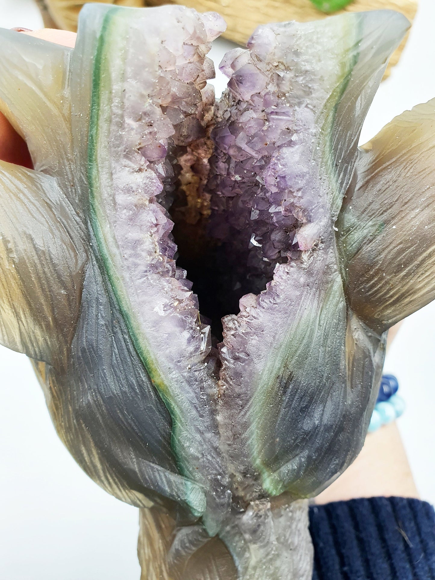 Unique Large Drusy Amethyst Agate Crystal Carved Wolf Head - 1024g