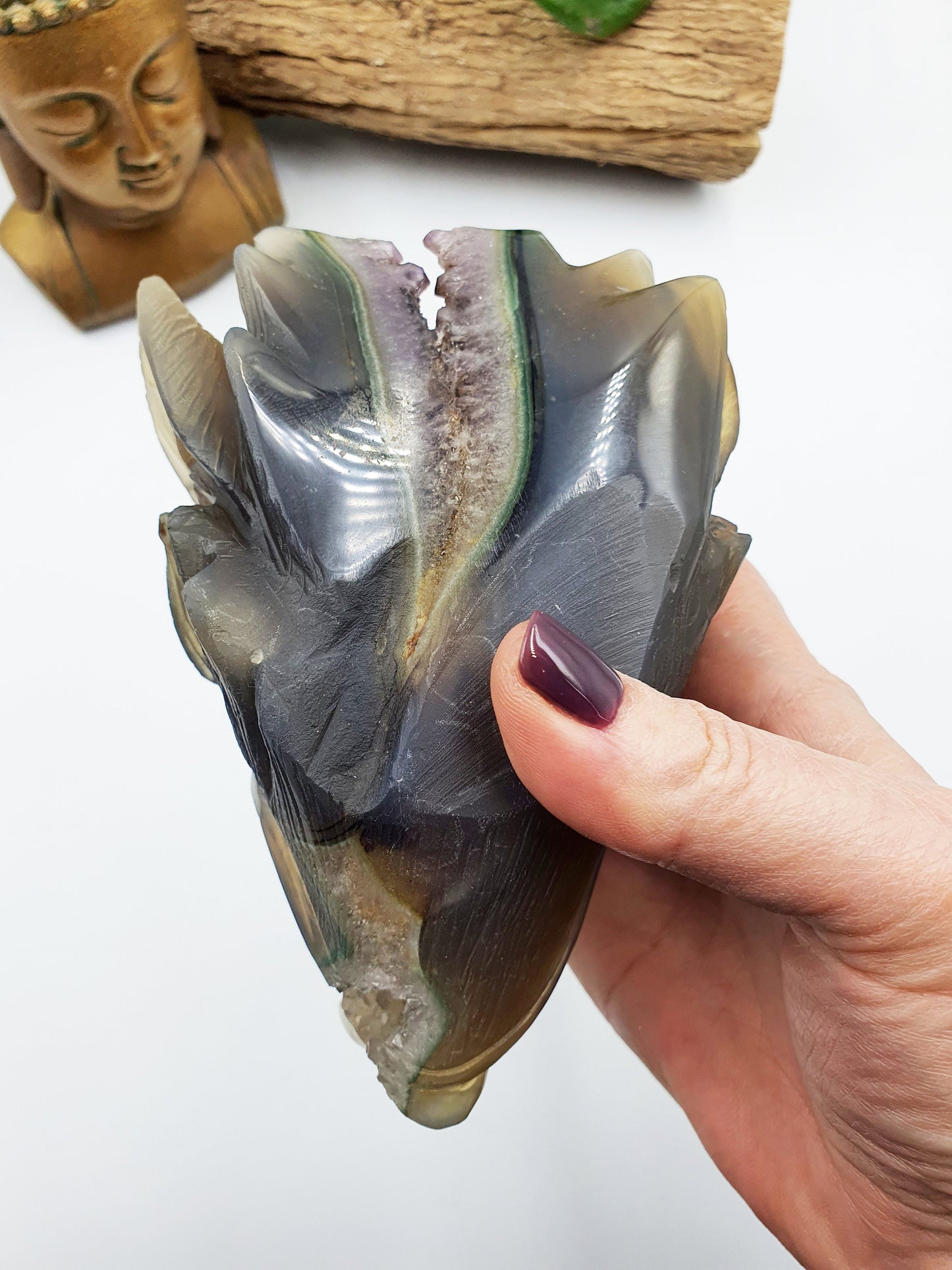 Unique Large Drusy Amethyst Agate Crystal Carved Wolf Head - 1024g