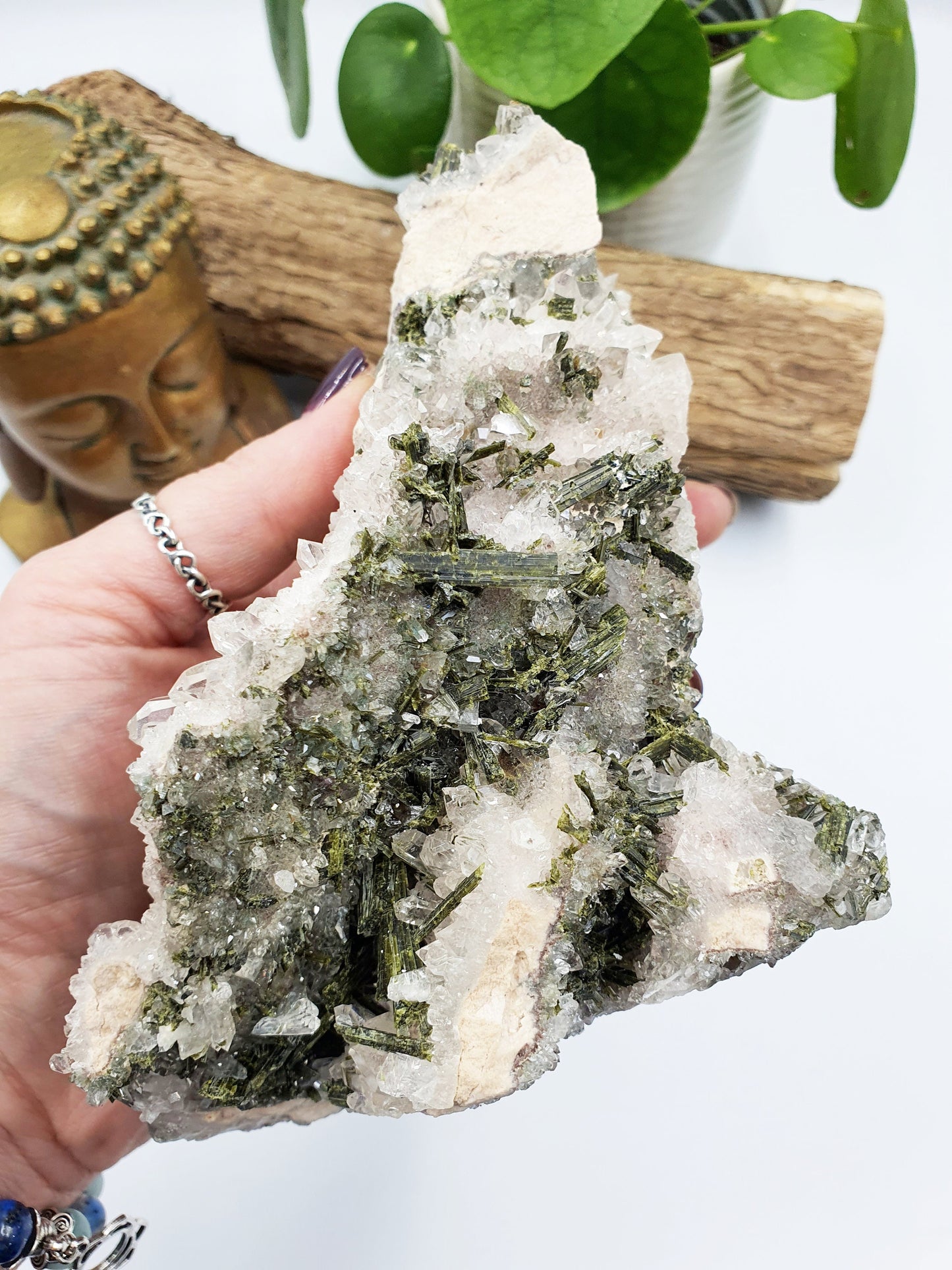 Large Sparkly Epidote & Quartz Raw Crystal Specimen - 731g