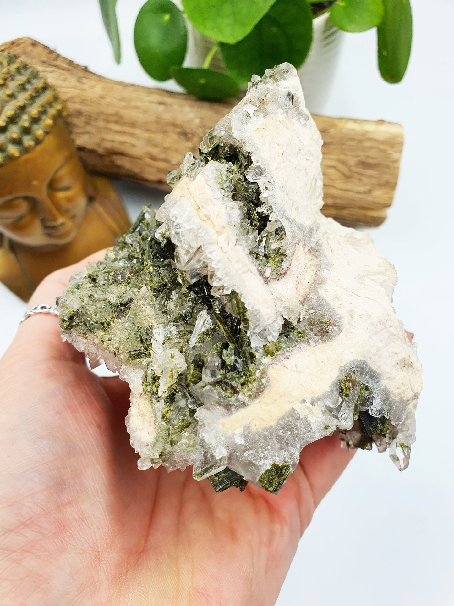 Large Sparkly Epidote & Quartz Raw Crystal Specimen - 731g