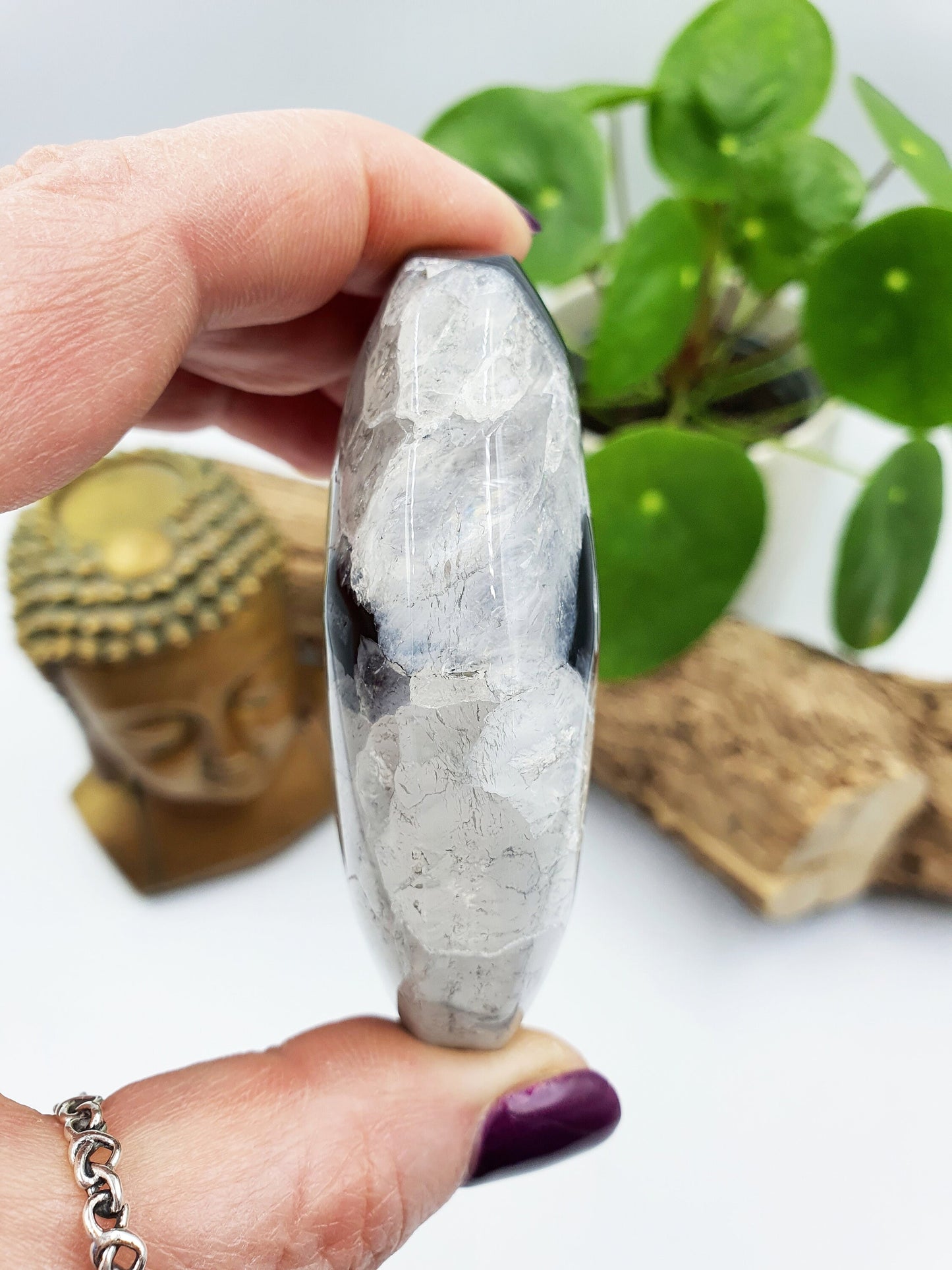 Black Banded Agate Drusy Palm