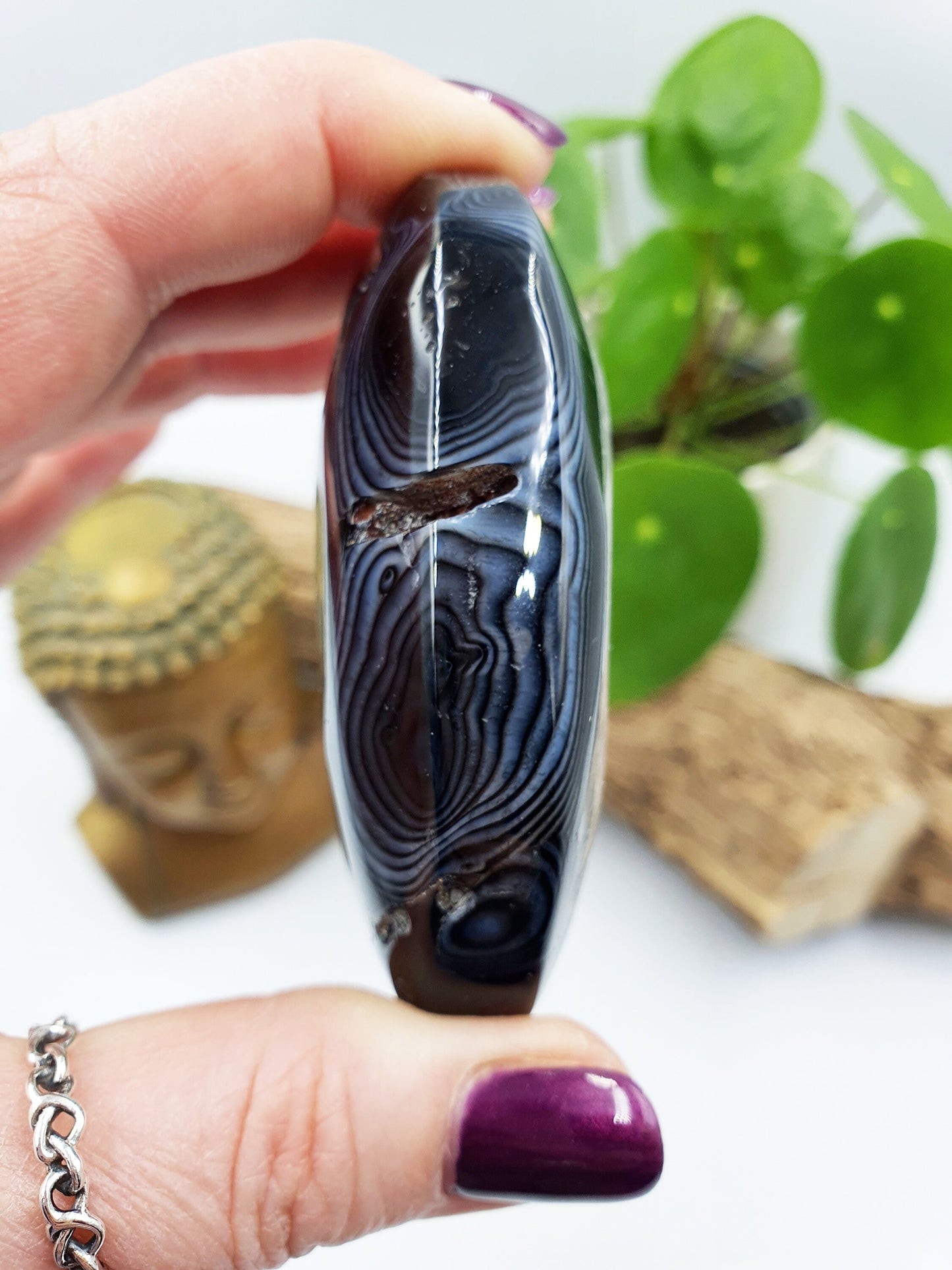 Black Banded Agate Drusy Palm