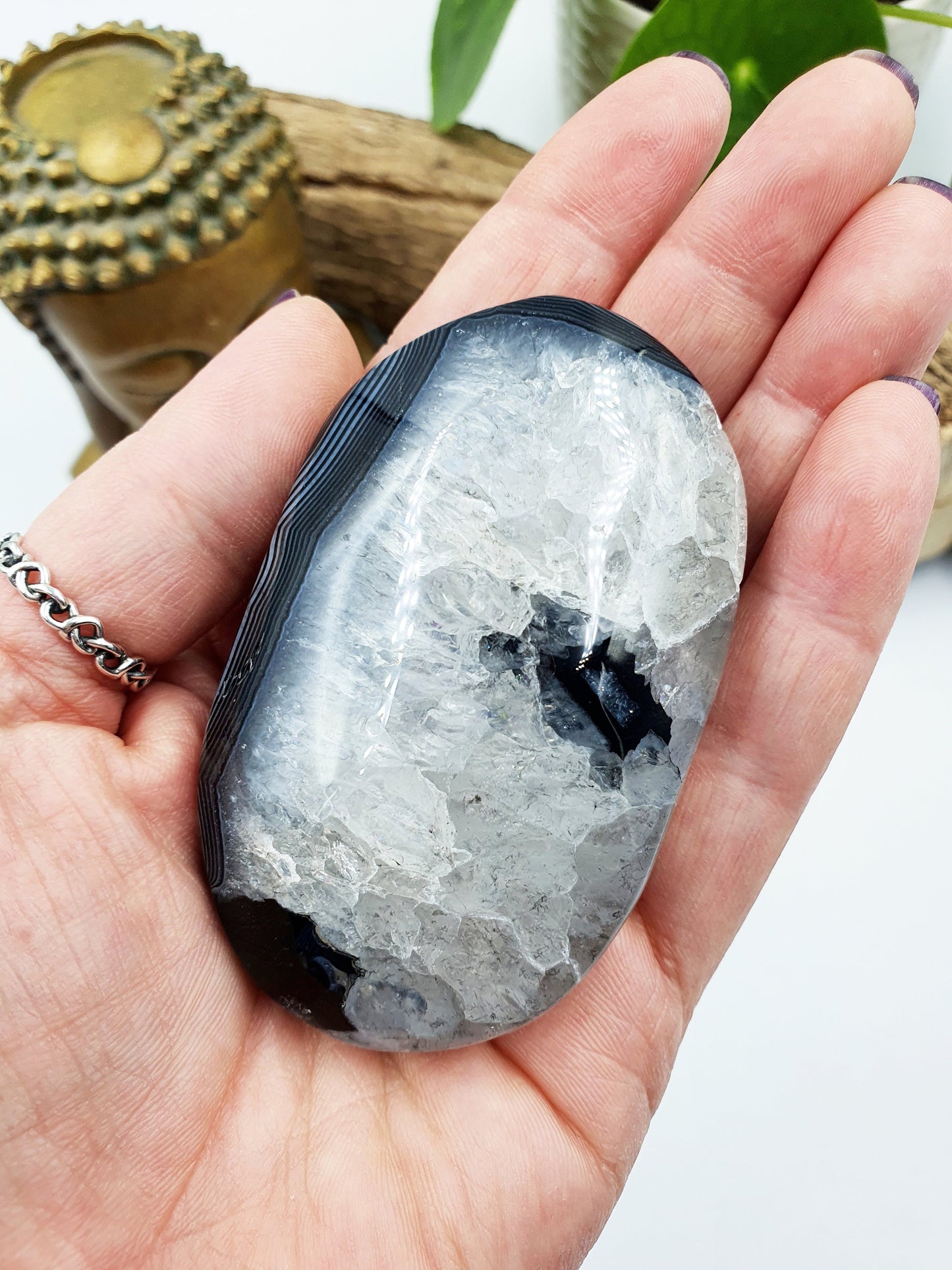 Black Banded Agate Drusy Palm