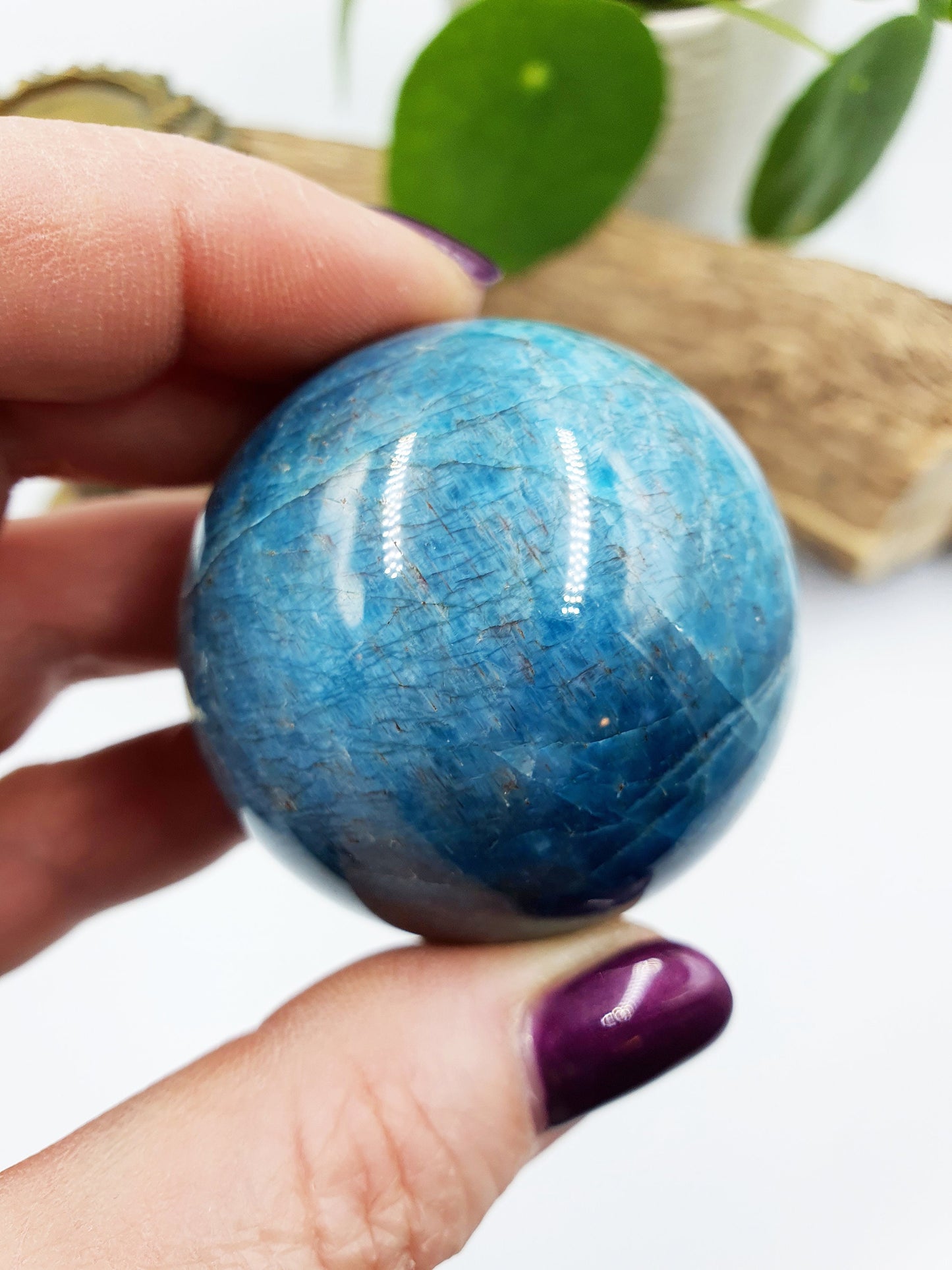 Flashy Polished Smooth Blue Apatite Crystal Sphere - 46mm