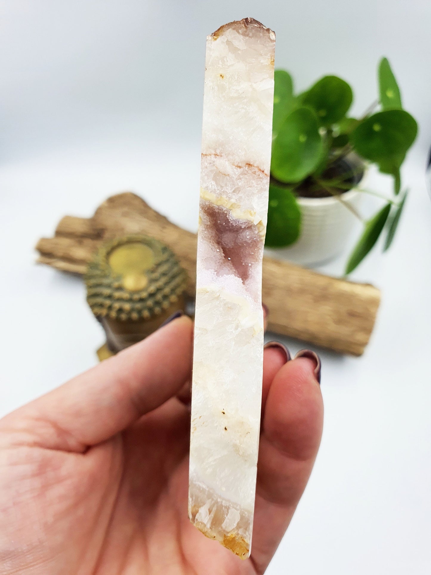 Pink Amethyst Crystal Slice with druzy