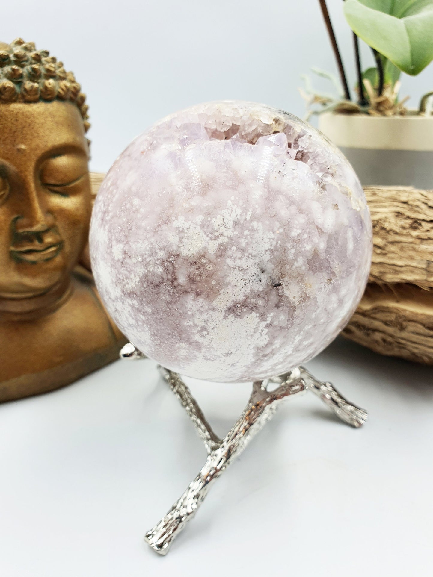Pink Amethyst Crystal Sphere with druzy