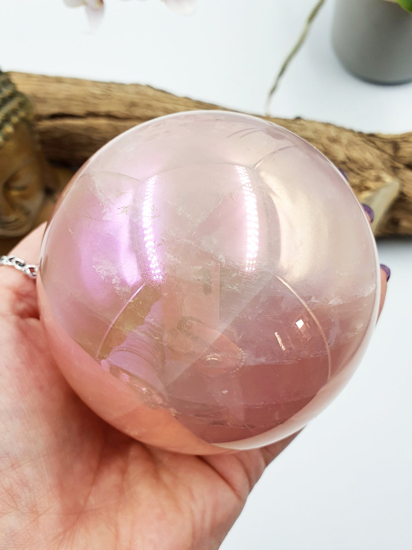 High Quality Angel Aura Rose Quartz Crystal Sphere