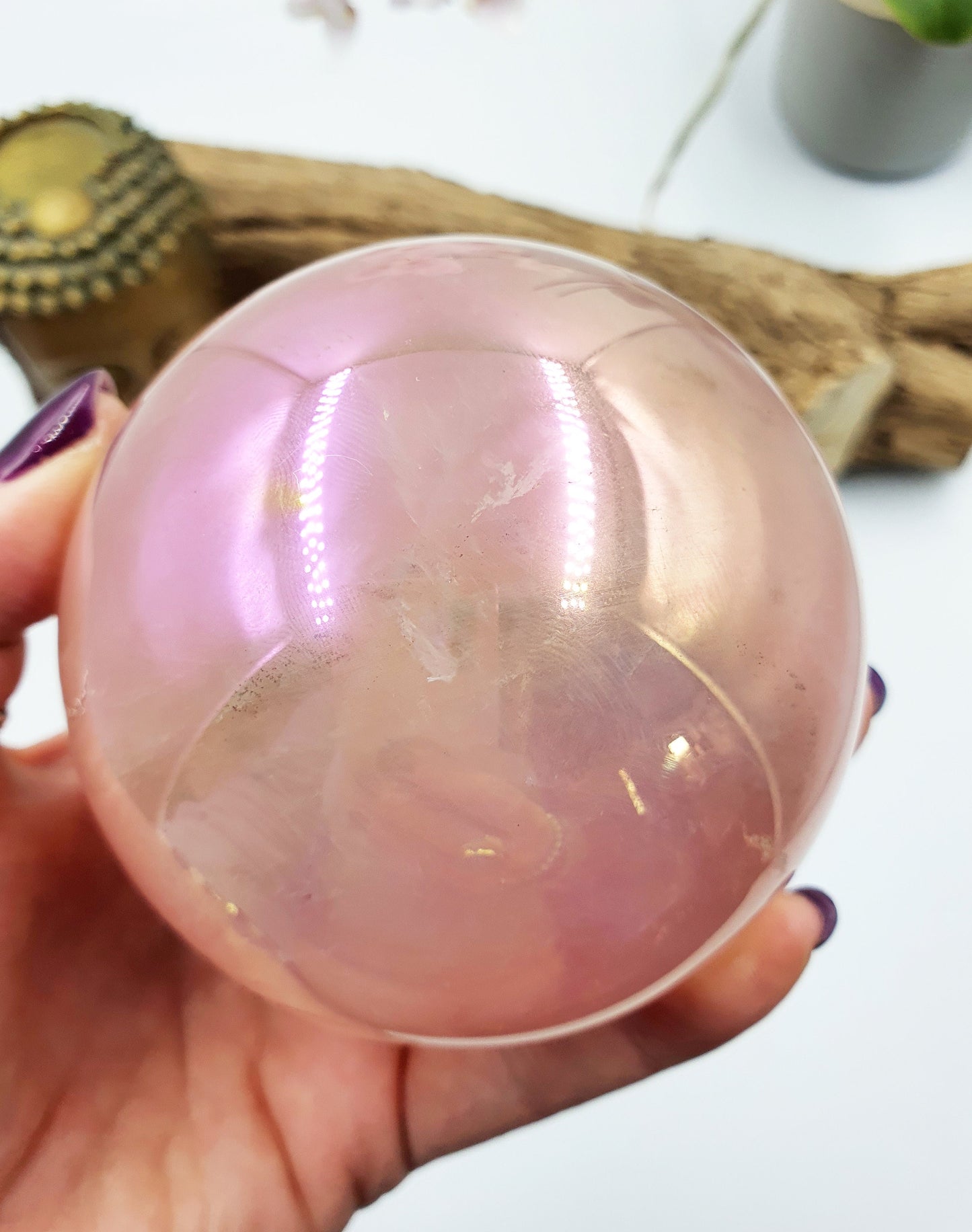 High Quality Angel Aura Rose Quartz Crystal Sphere