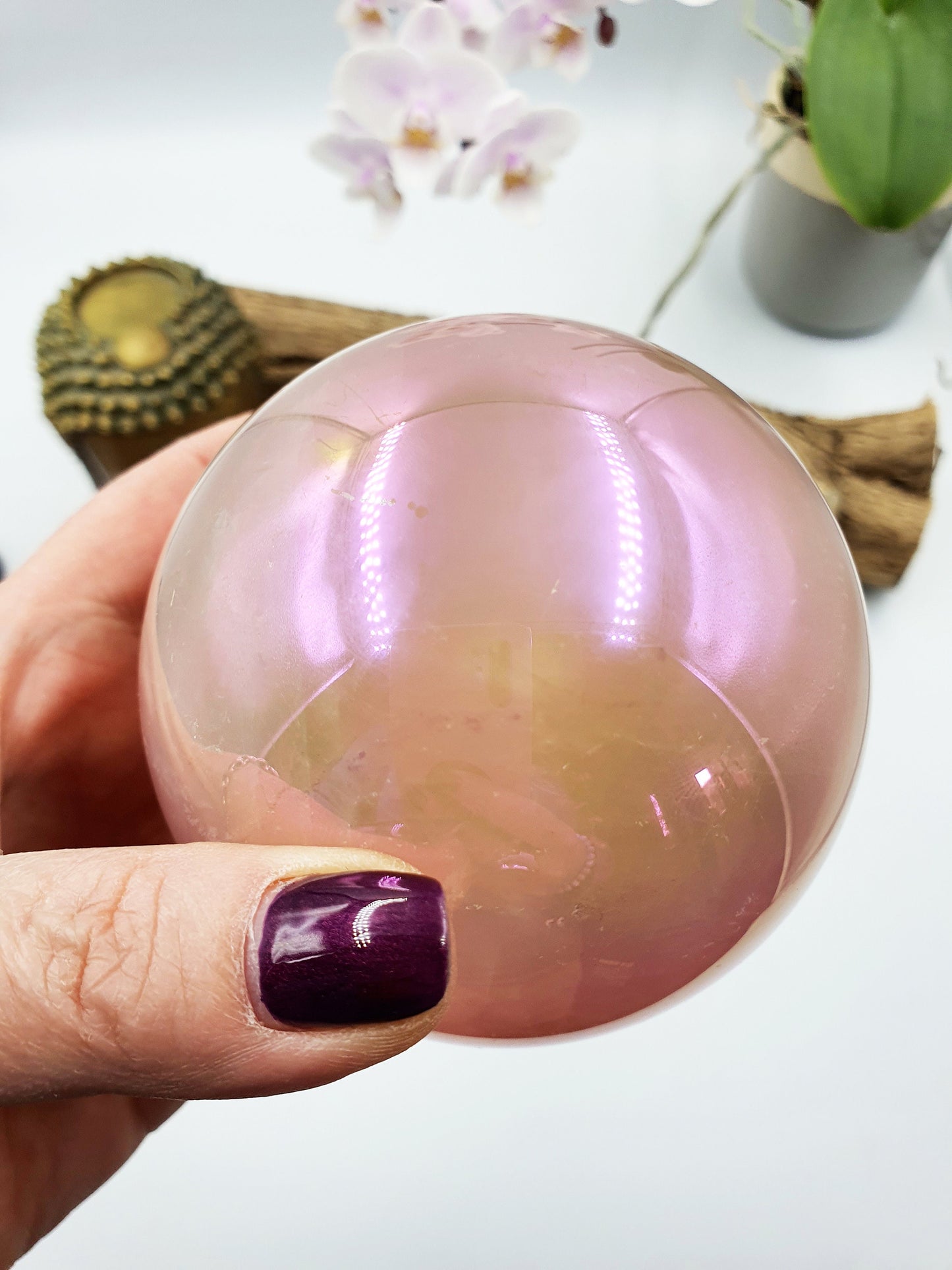 High Quality Angel Aura Rose Quartz Crystal Sphere