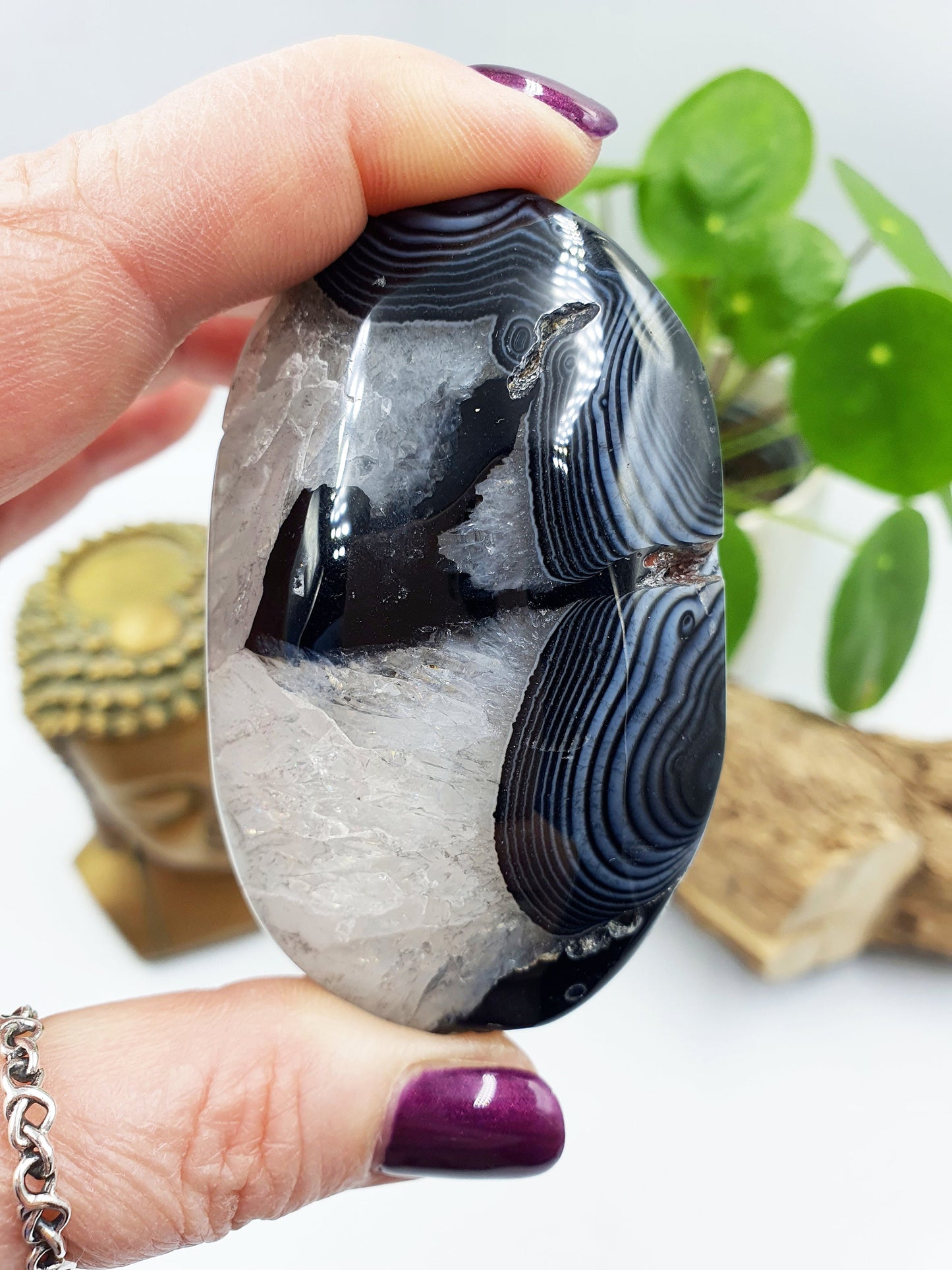 Black Banded Agate Drusy Palm