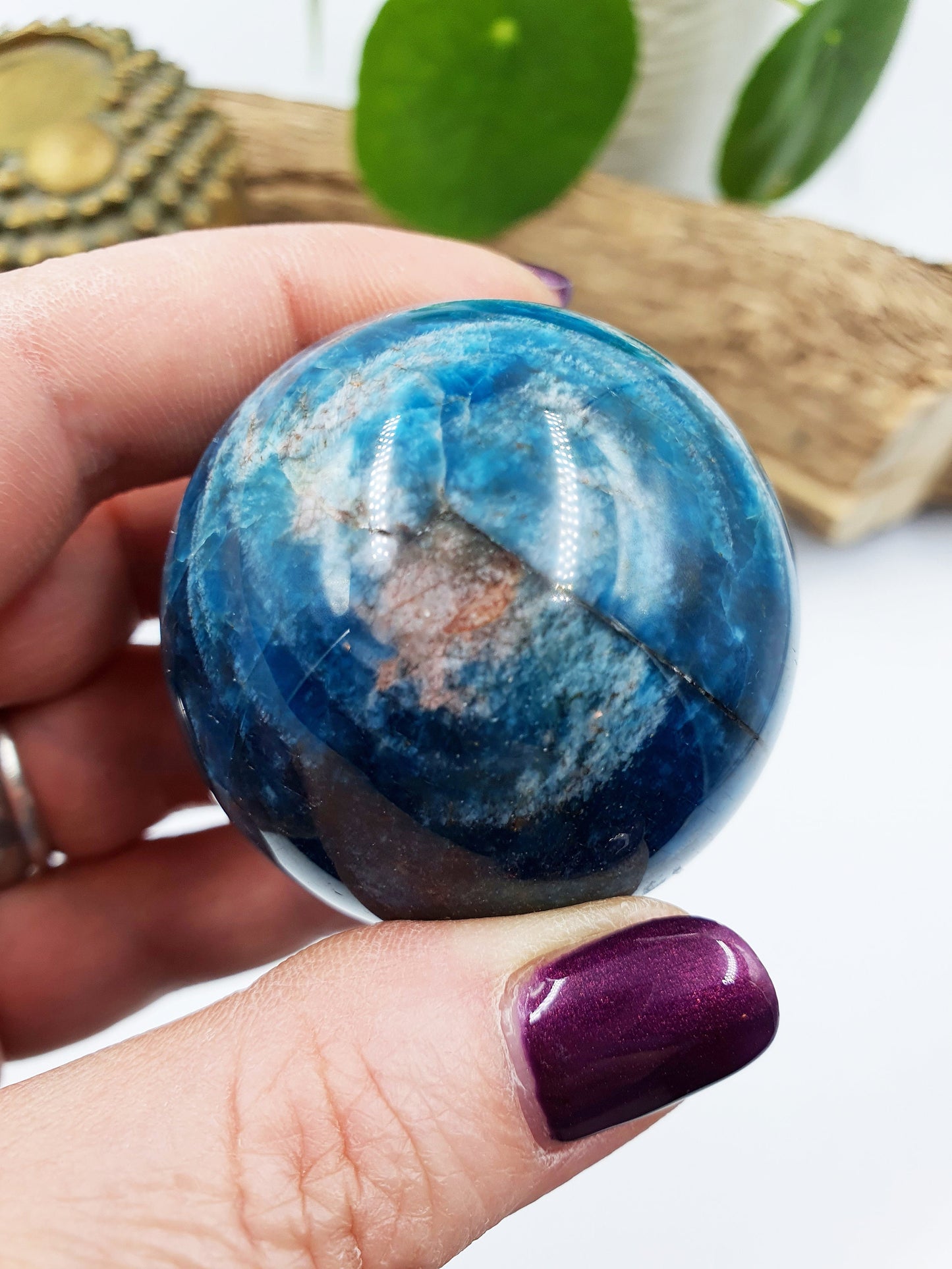 Flashy Polished Smooth Blue Apatite Crystal Sphere - 46mm
