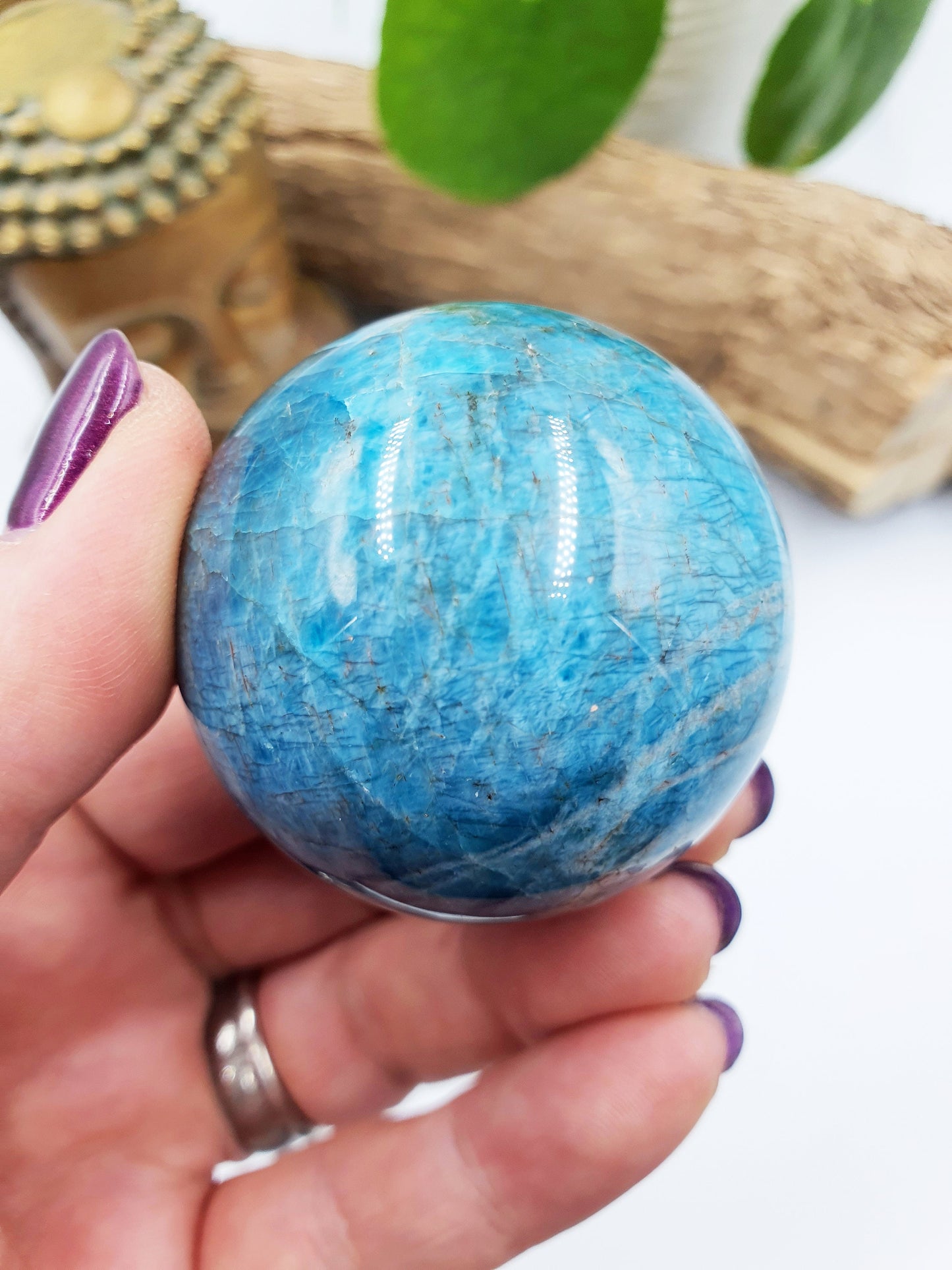 Flashy Polished Smooth Blue Apatite Crystal Sphere - 46mm