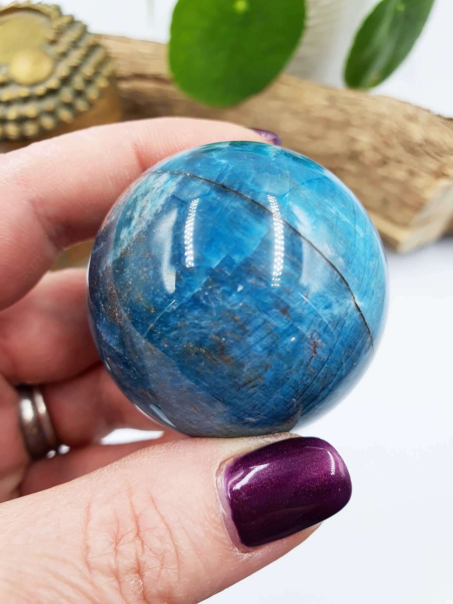 Flashy Polished Smooth Blue Apatite Crystal Sphere - 46mm
