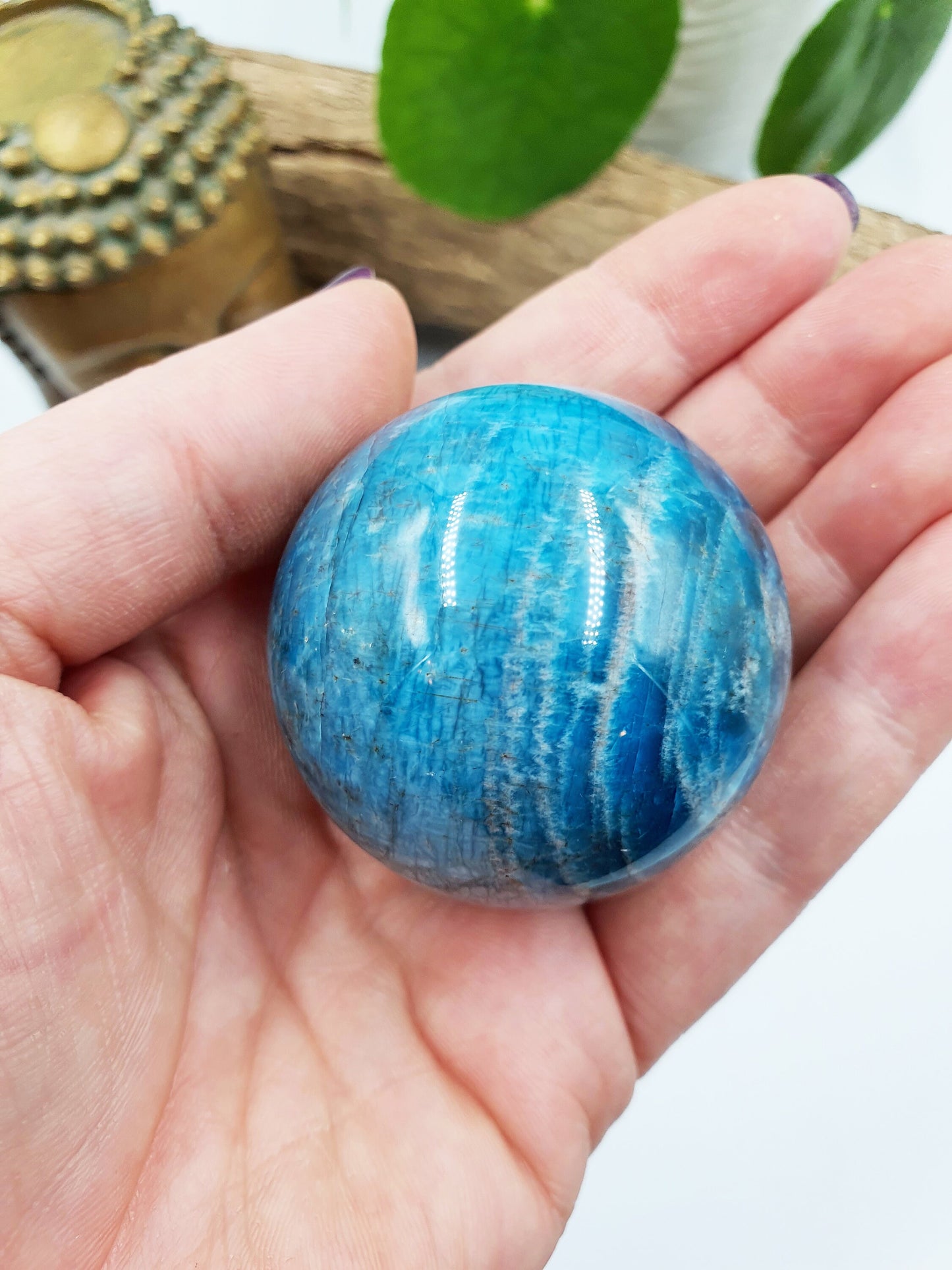 Flashy Polished Smooth Blue Apatite Crystal Sphere - 46mm