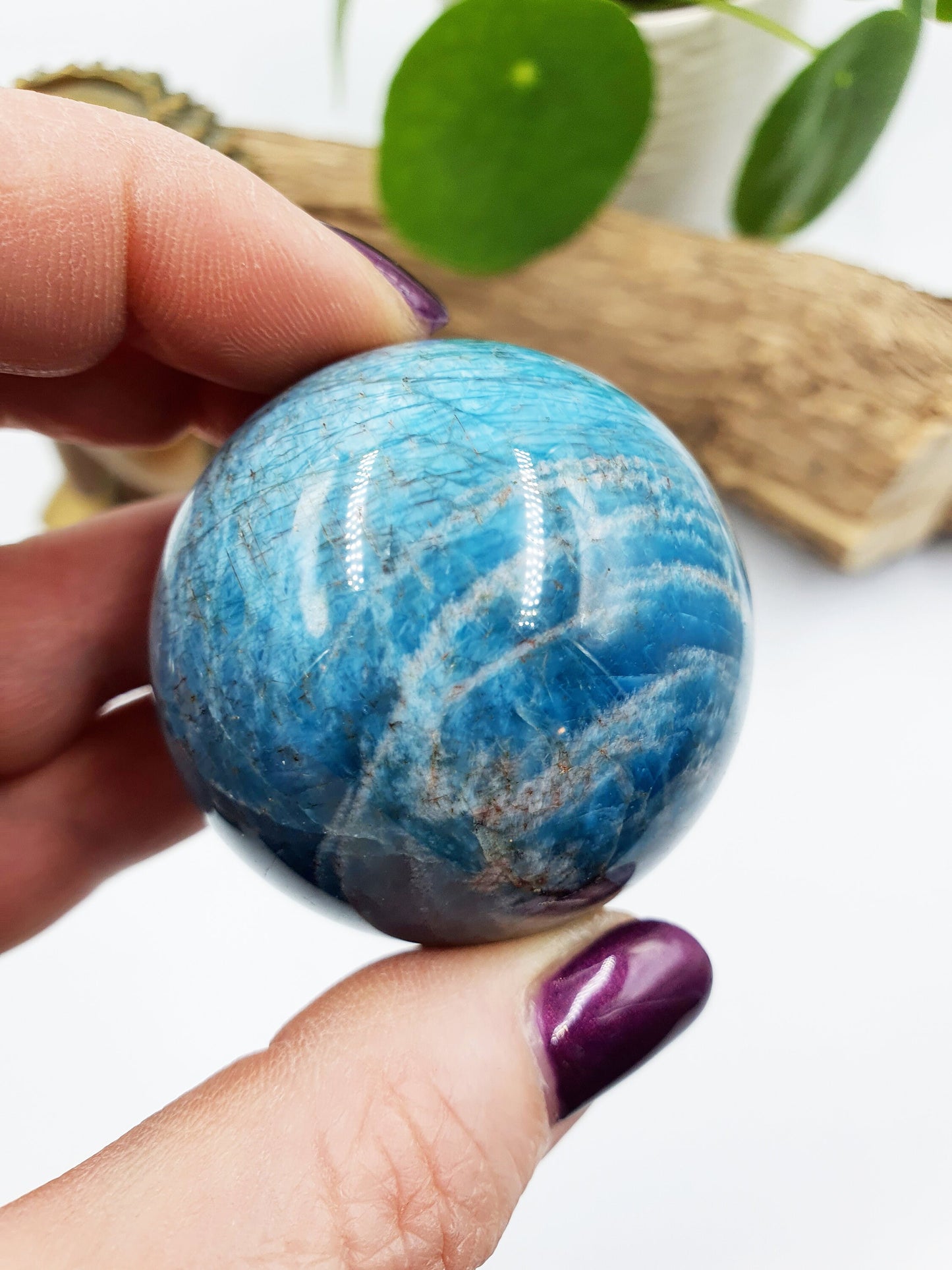 Flashy Polished Smooth Blue Apatite Crystal Sphere - 46mm
