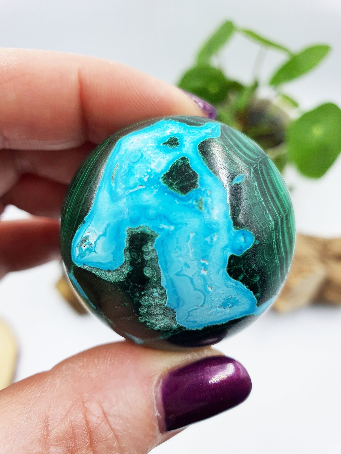 Chrysocolla and Malachite Crystal Sphere