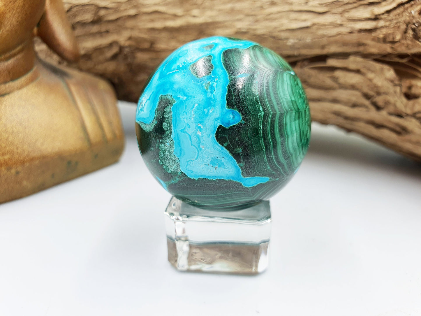 Chrysocolla and Malachite Crystal Sphere
