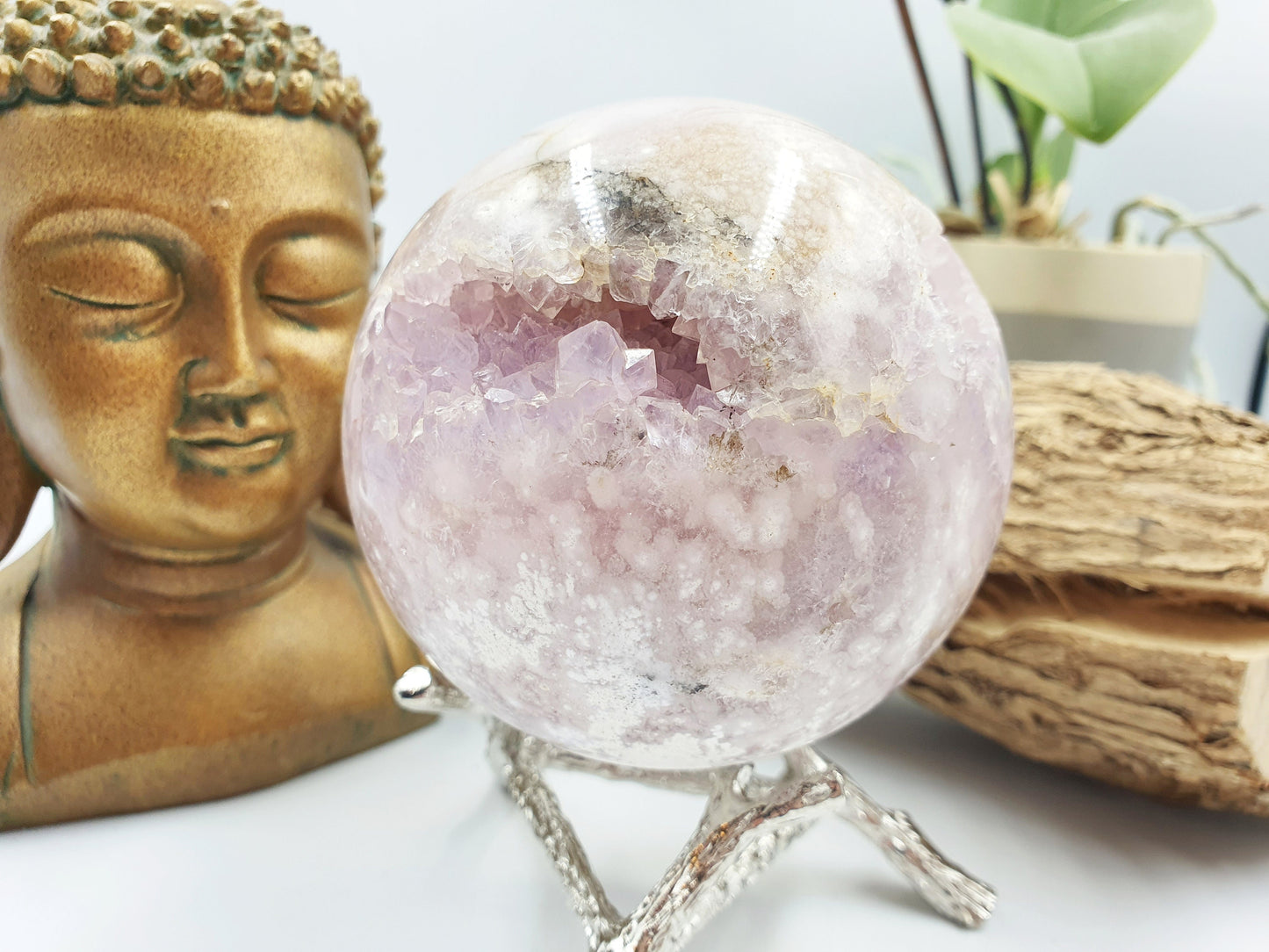 Pink Amethyst Crystal Sphere with druzy