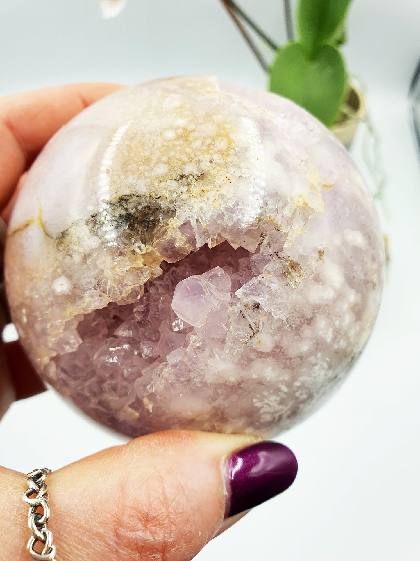 Pink Amethyst Crystal Sphere with druzy