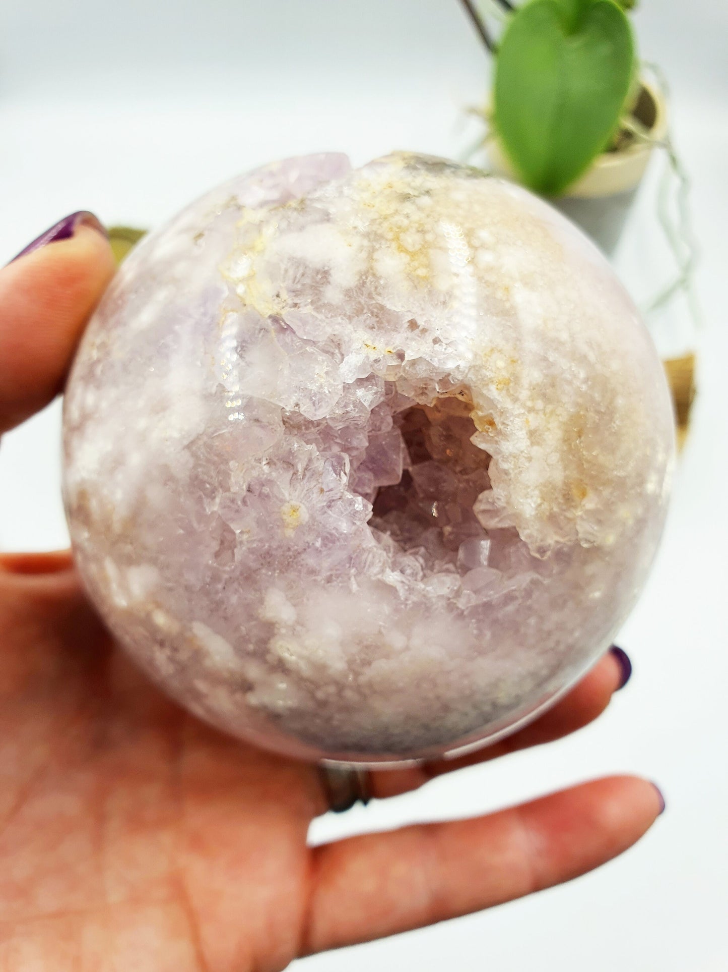 Pink Amethyst Crystal Sphere with druzy