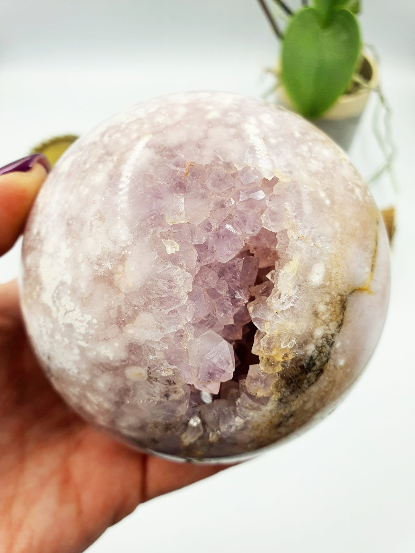 Pink Amethyst Crystal Sphere with druzy