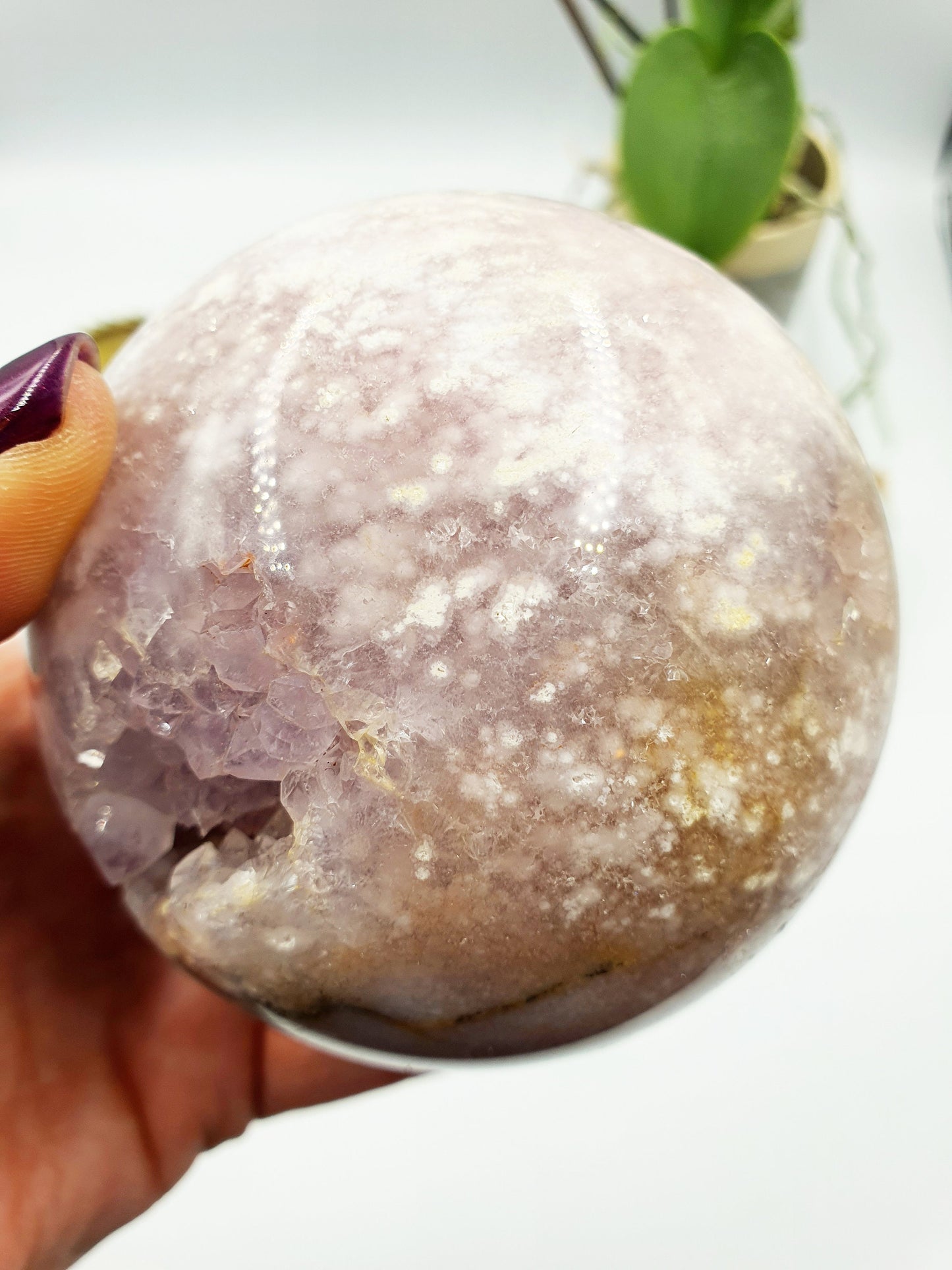 Pink Amethyst Crystal Sphere with druzy