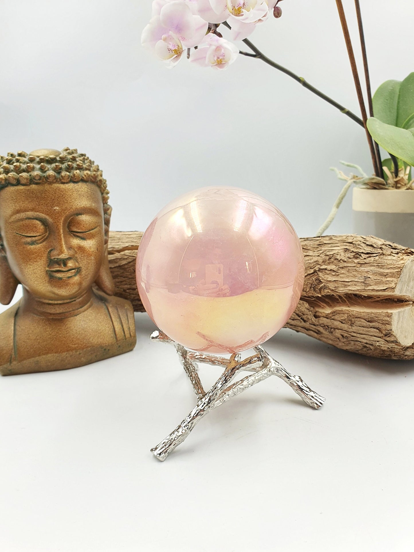 High Quality Angel Aura Rose Quartz Crystal Sphere