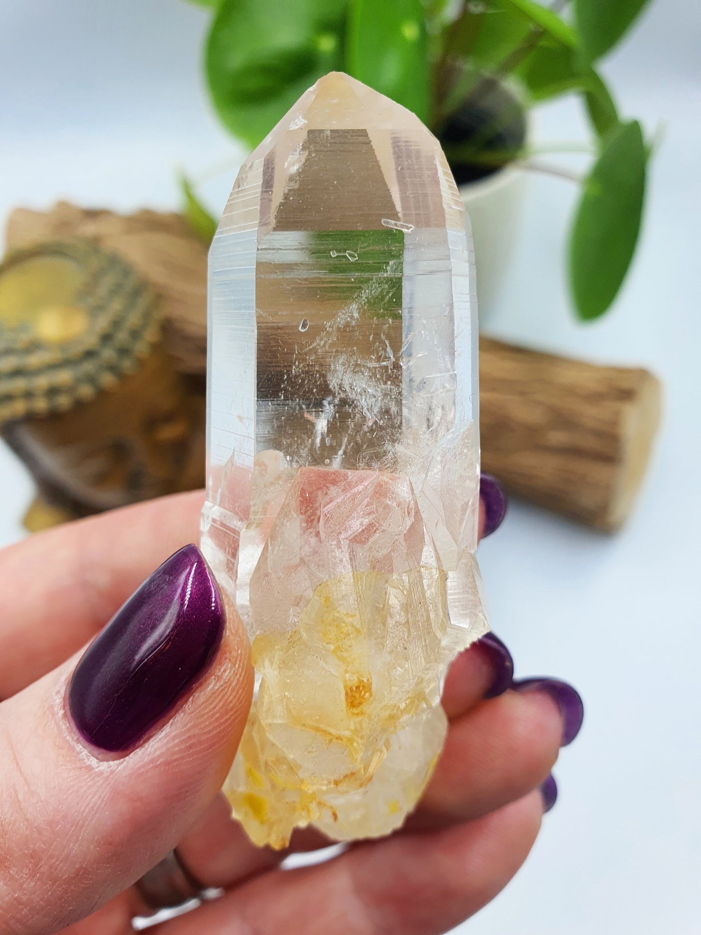 Lemurian Quartz Cluster Point with rainbow