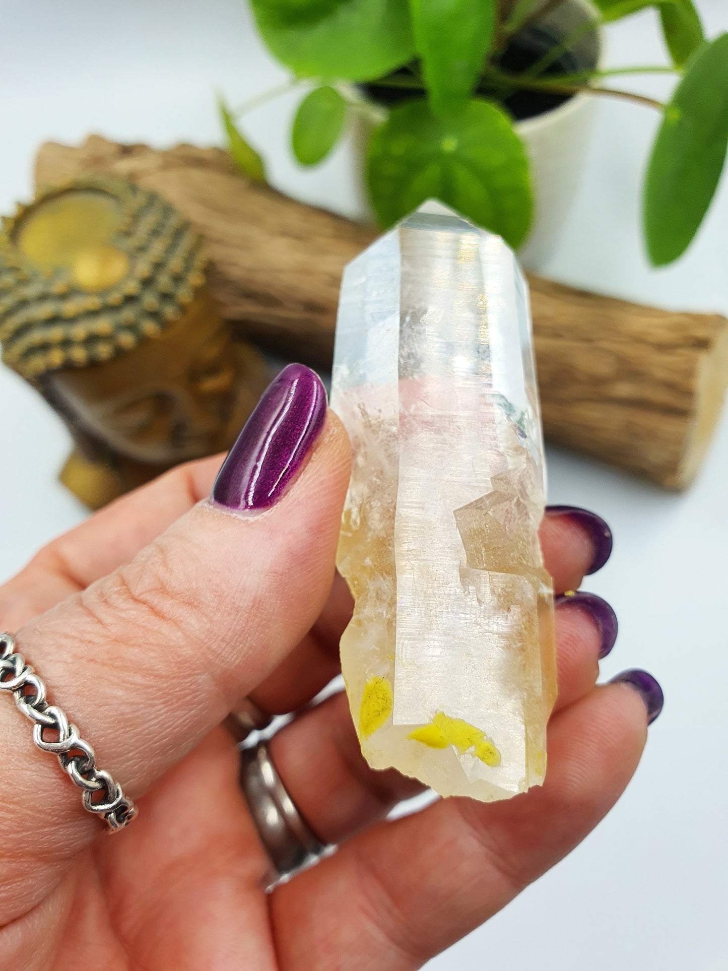 Lemurian Quartz Cluster Point with rainbow