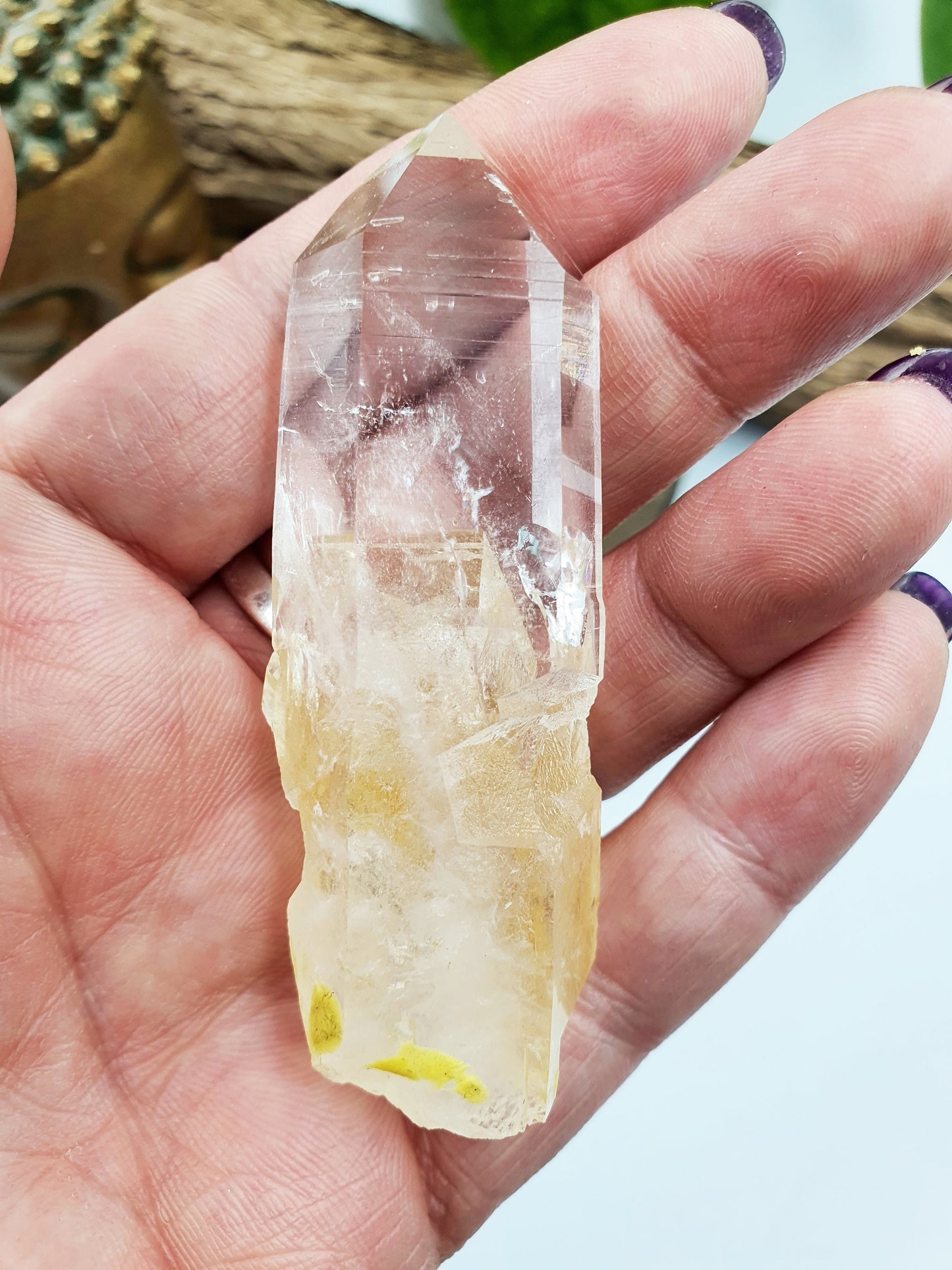 Lemurian Quartz Cluster Point with rainbow