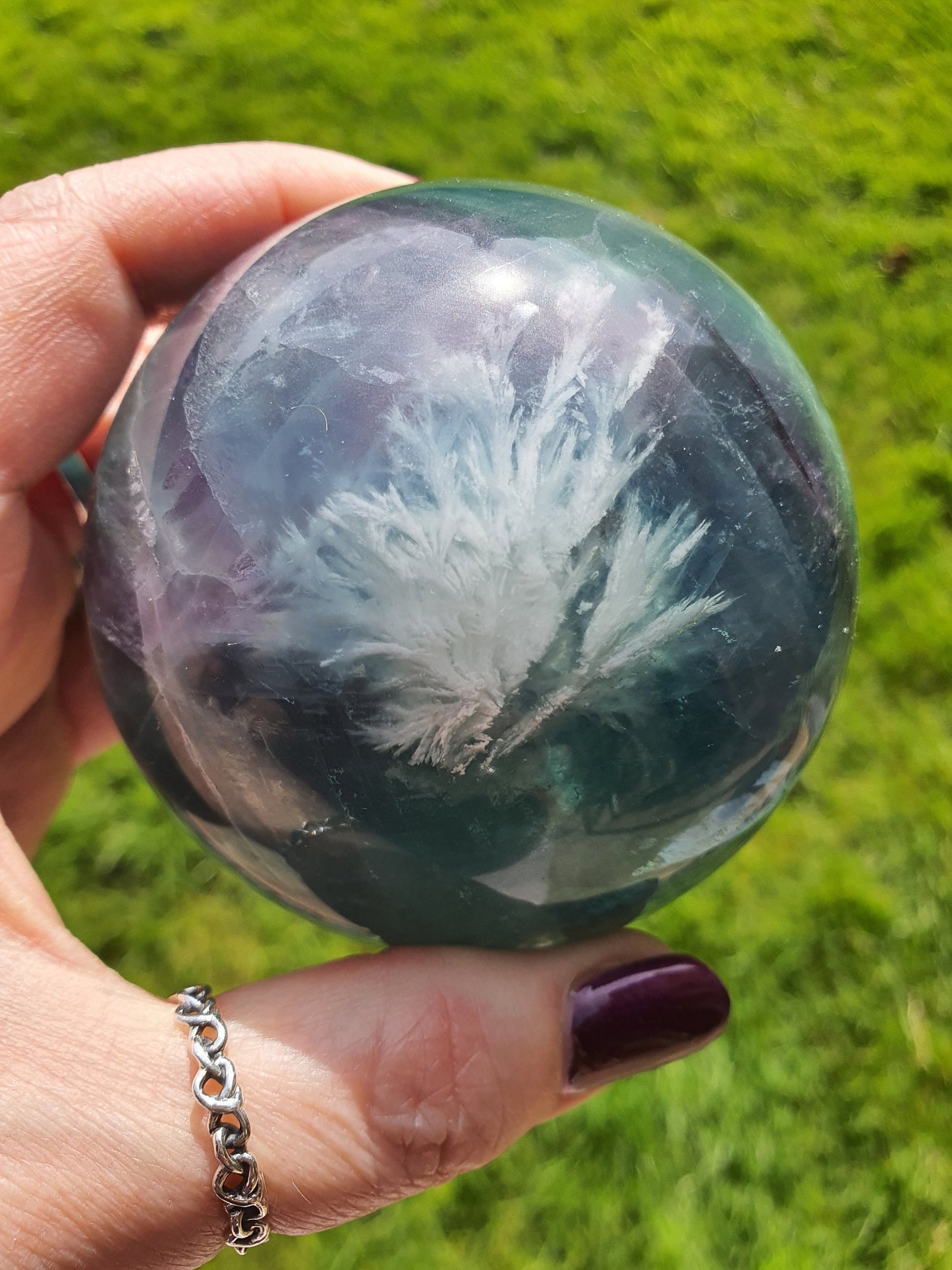 Feather Fluorite Sphere with amazing rainbow flashes