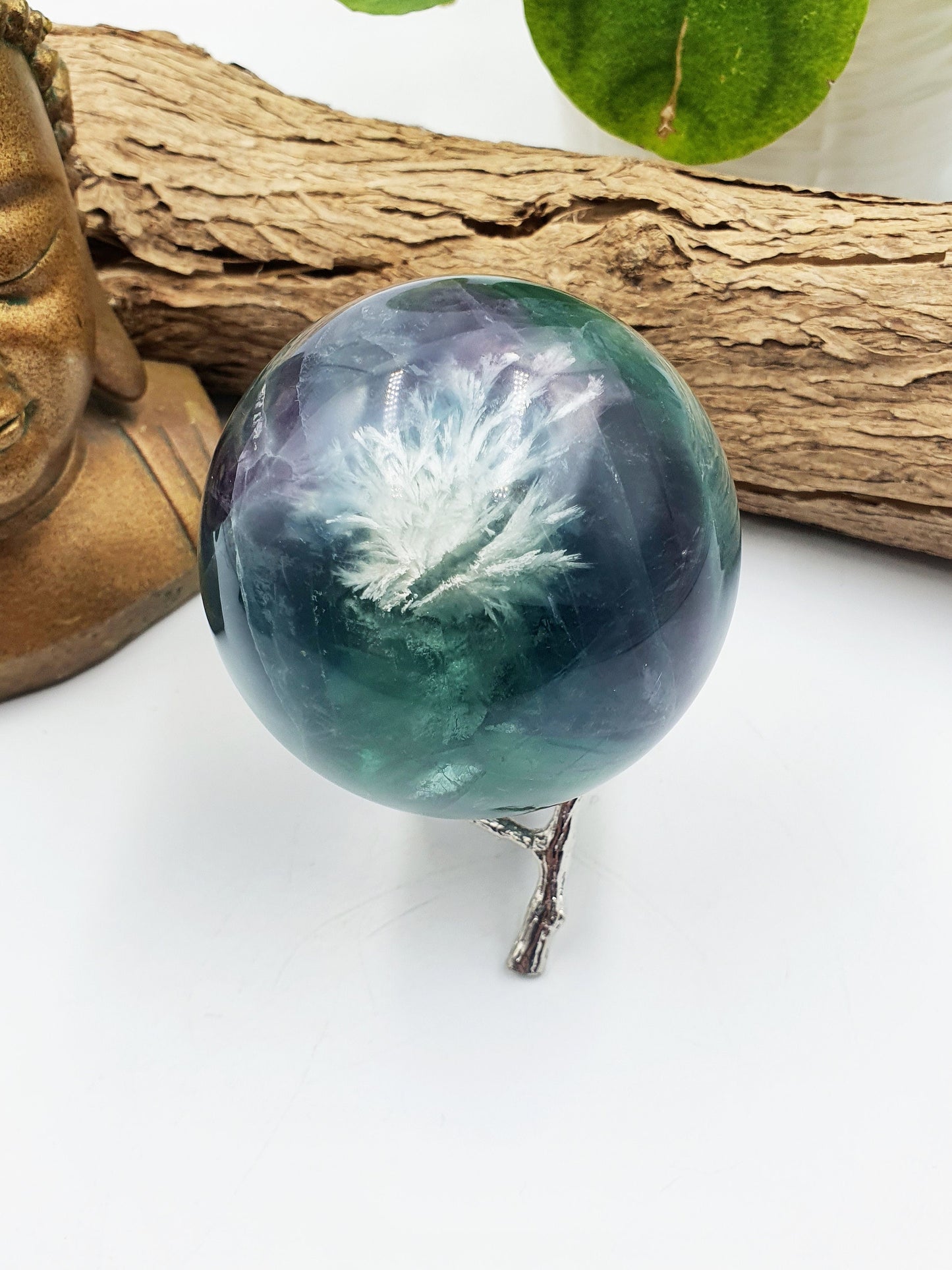 Feather Fluorite Sphere with amazing rainbow flashes