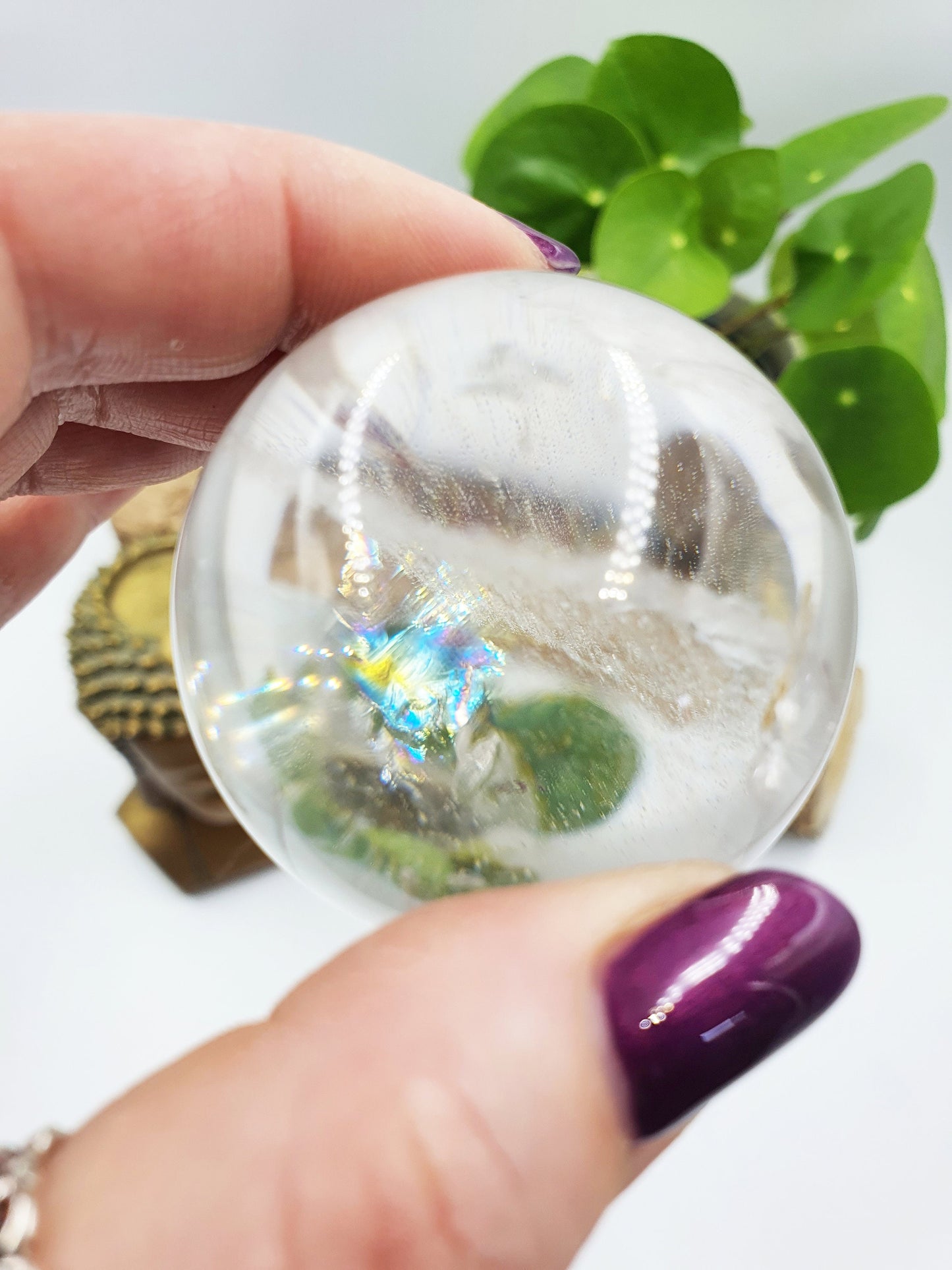 A Grade Clear Quartz Crystal Sphere - High Quality Transparent Quartz Sphere with Rainbows - Spherical Natural Quartz- 49mm