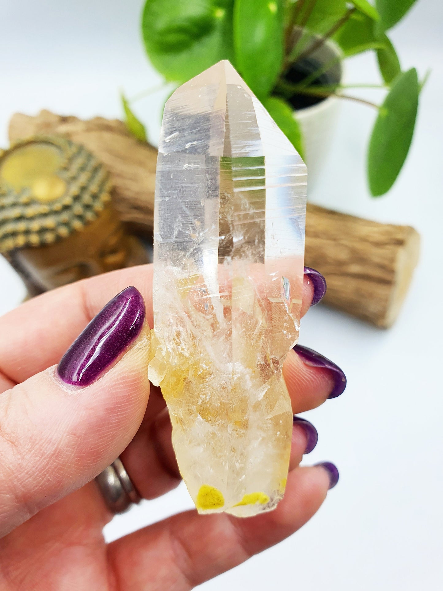 Lemurian Quartz Cluster Point with rainbow