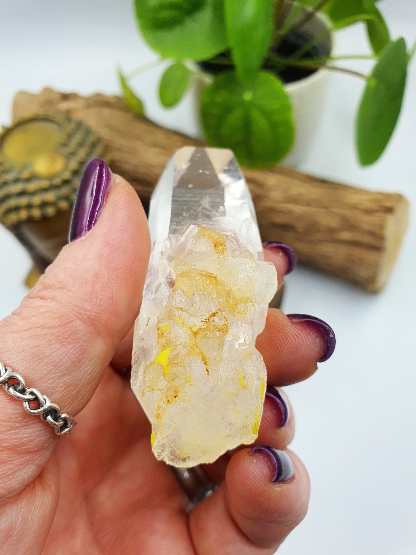 Lemurian Quartz Cluster Point with rainbow