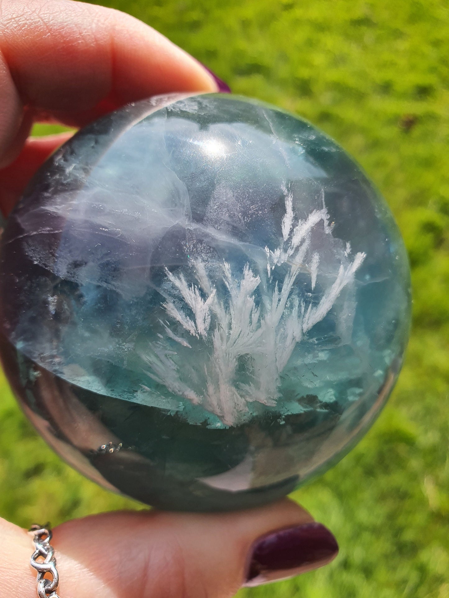 Feather Fluorite Sphere with amazing rainbow flashes