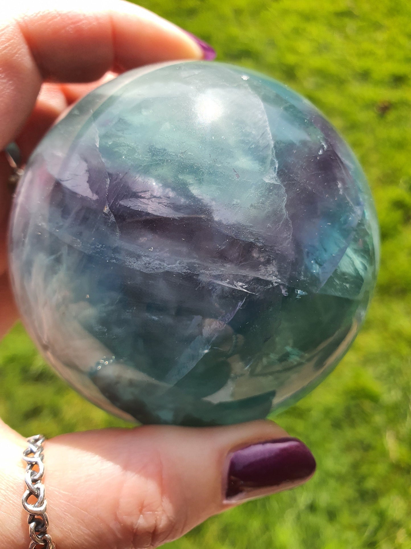 Feather Fluorite Sphere with amazing rainbow flashes